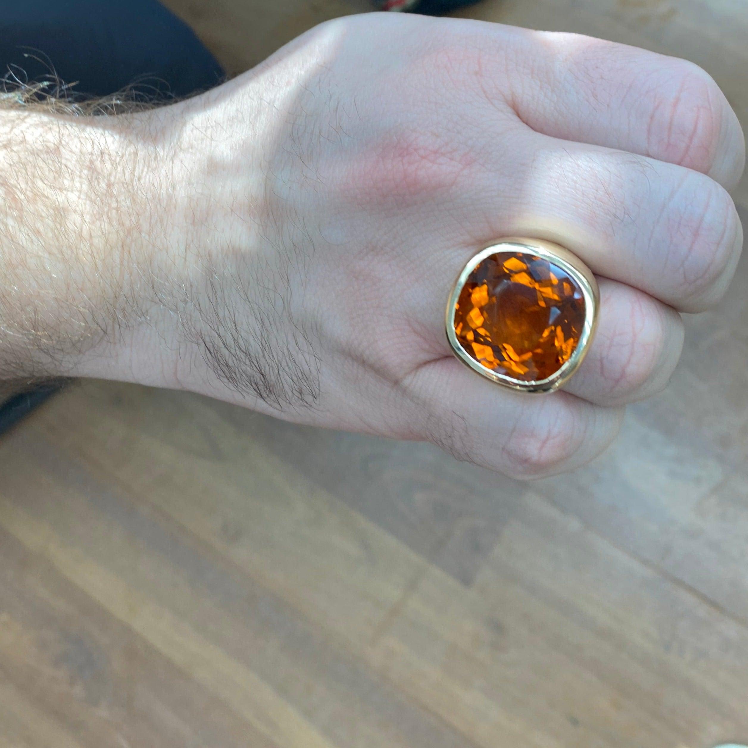 Men's Citrine Statement Yellow Gold Ring - Thenetjeweler