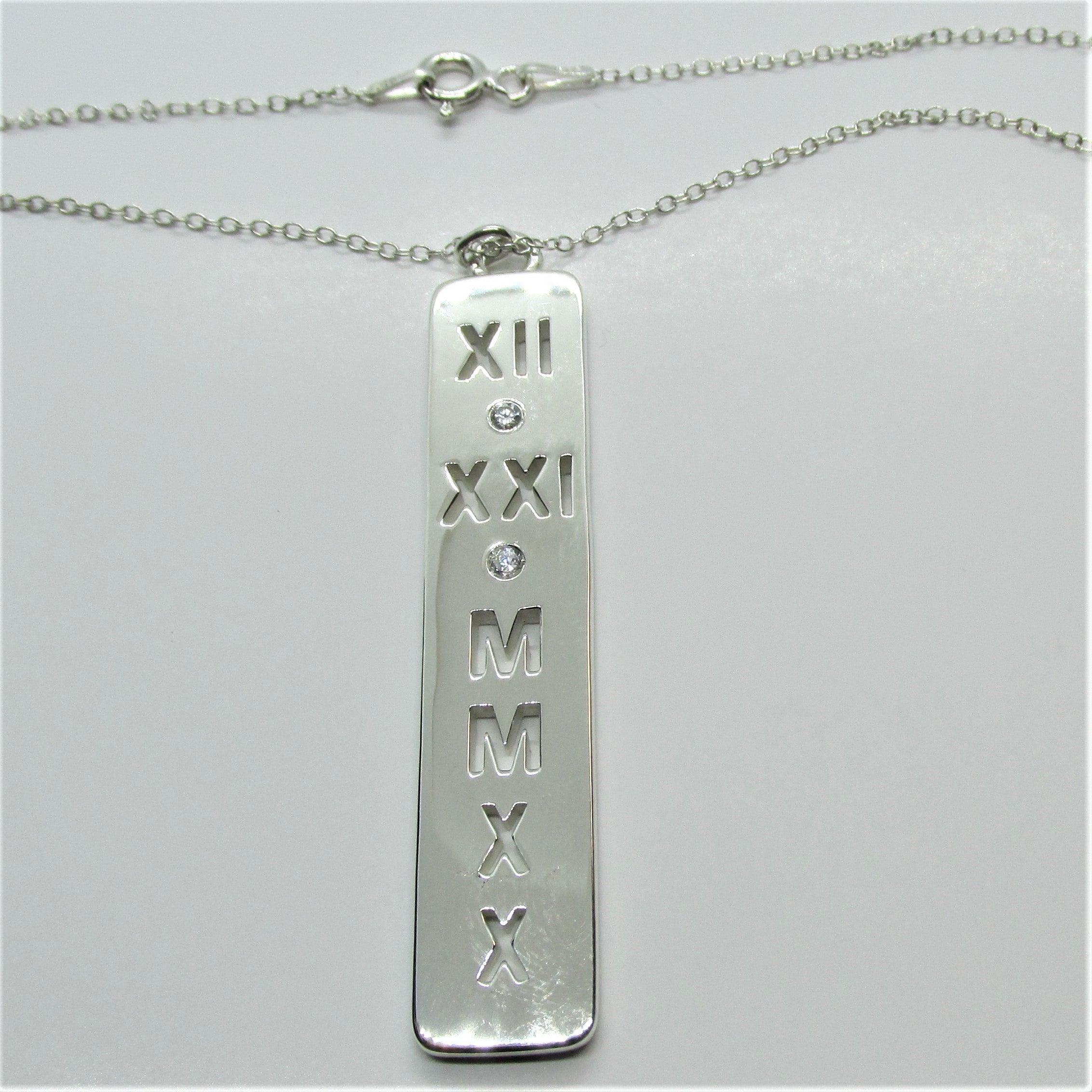Diamond Personalized Roman Numerals Bar Pendant - Thenetjeweler