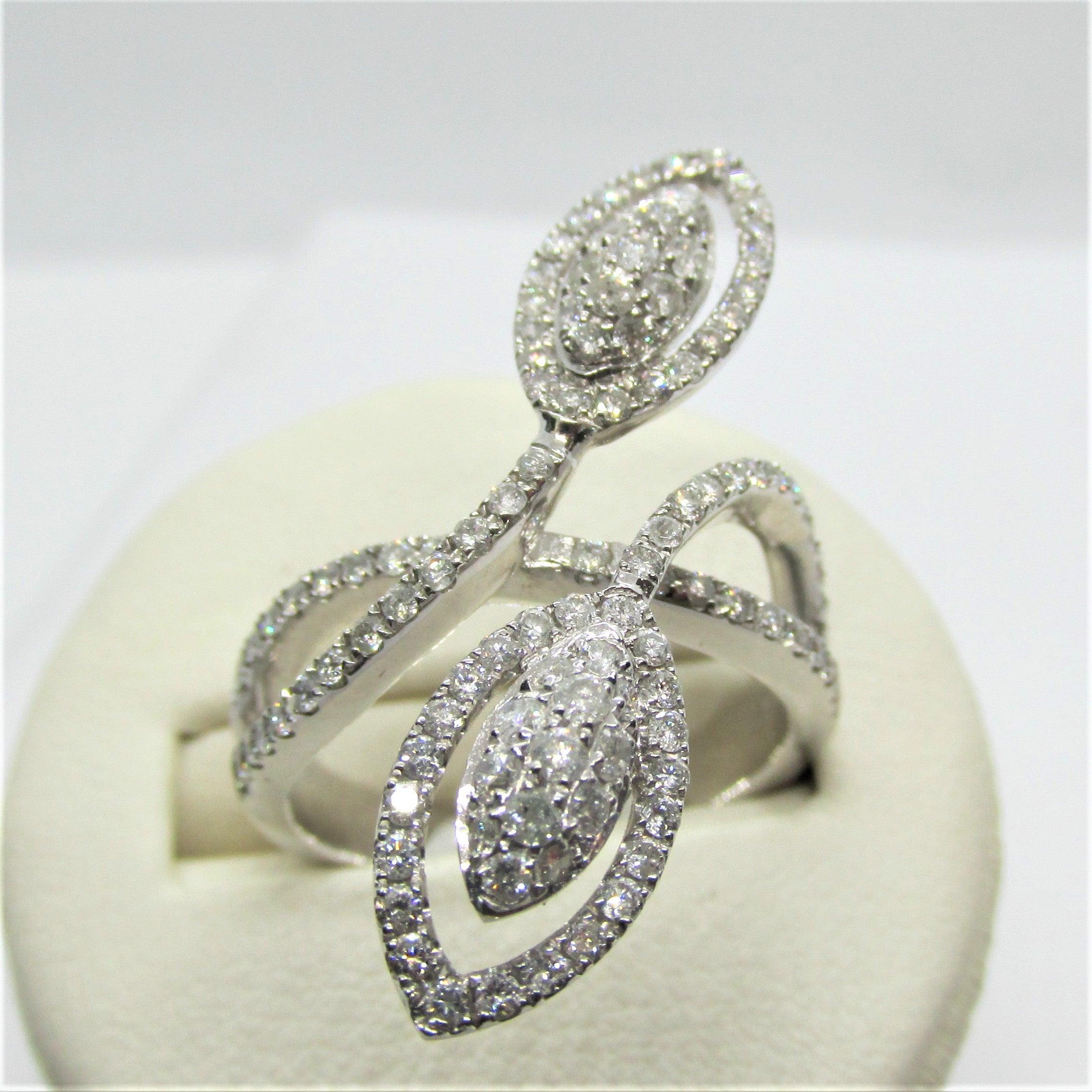 18K White Gold Leaf Diamond Ring - Thenetjeweler