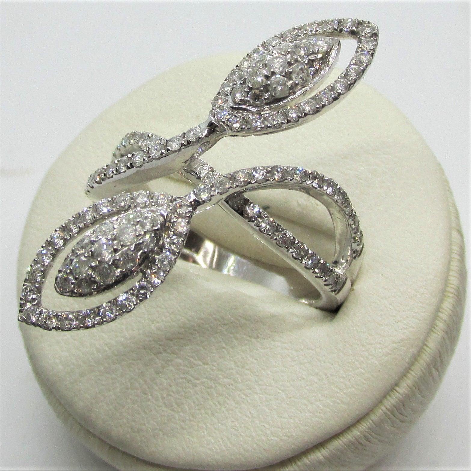 18K White Gold Leaf Diamond Ring - Thenetjeweler