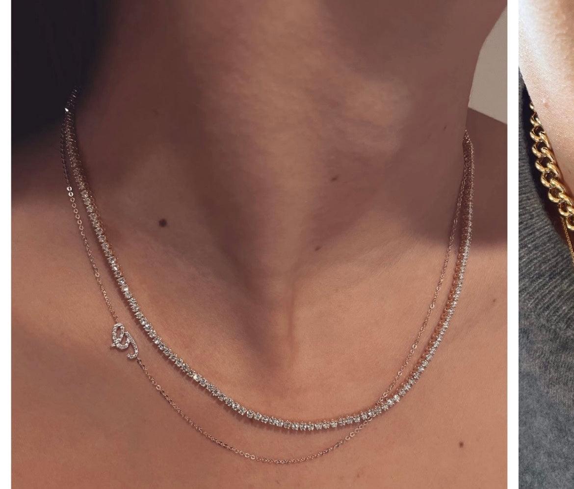 Sideways Diamond Initial Necklace - Thenetjeweler