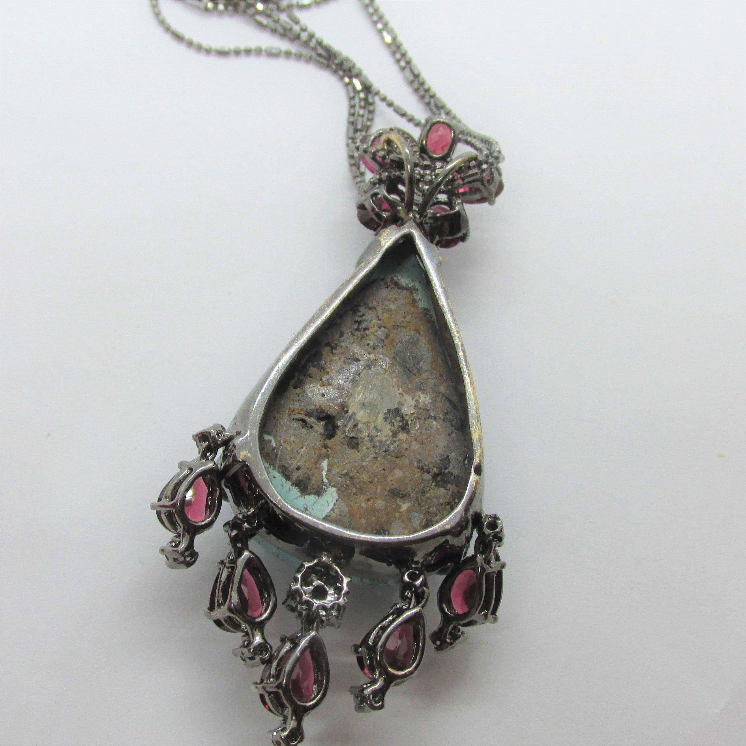Large Turquoise Garnet and Diamonds Necklace - Thenetjeweler
