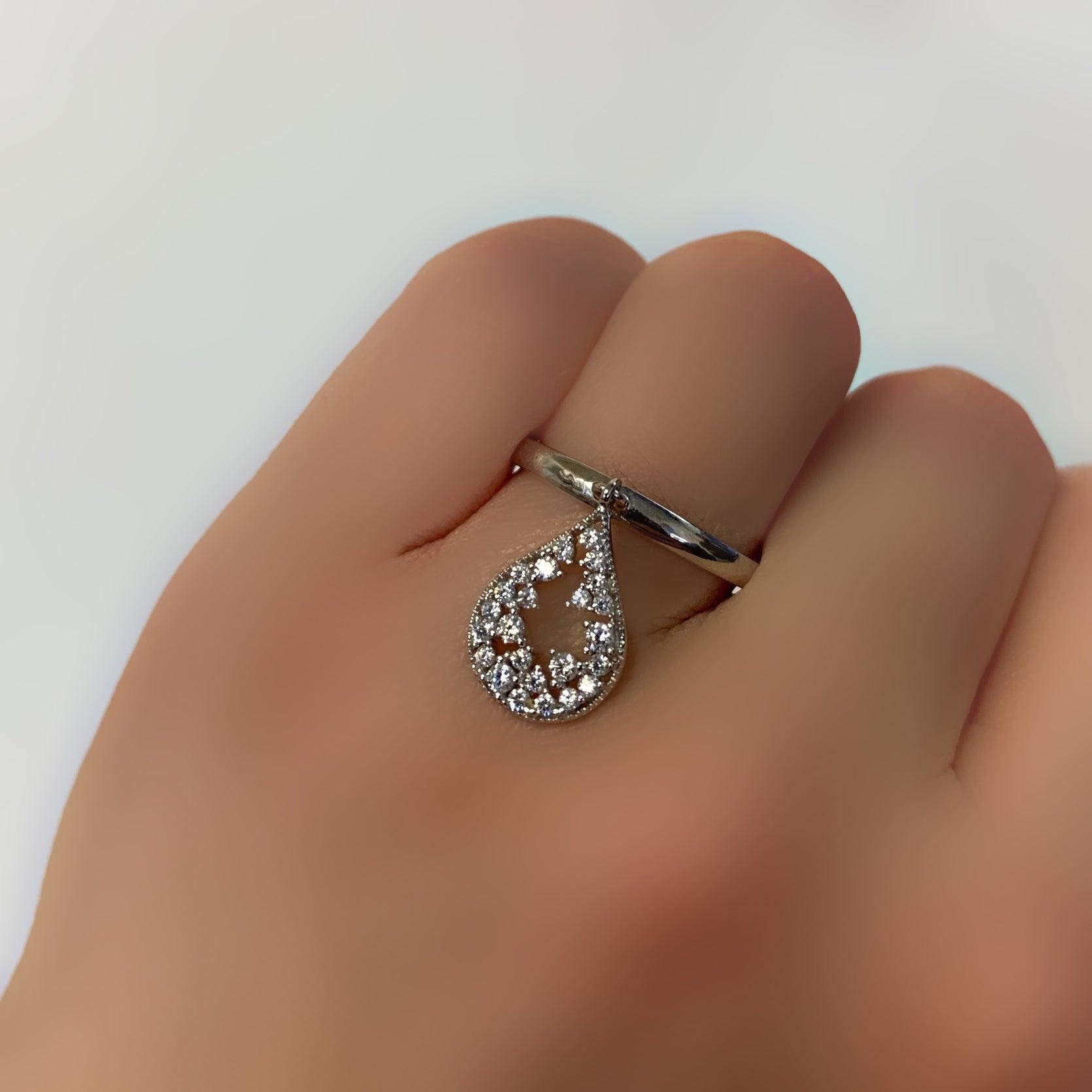 Open Teardrop Dangle Ring Sterling Silver - Thenetjeweler