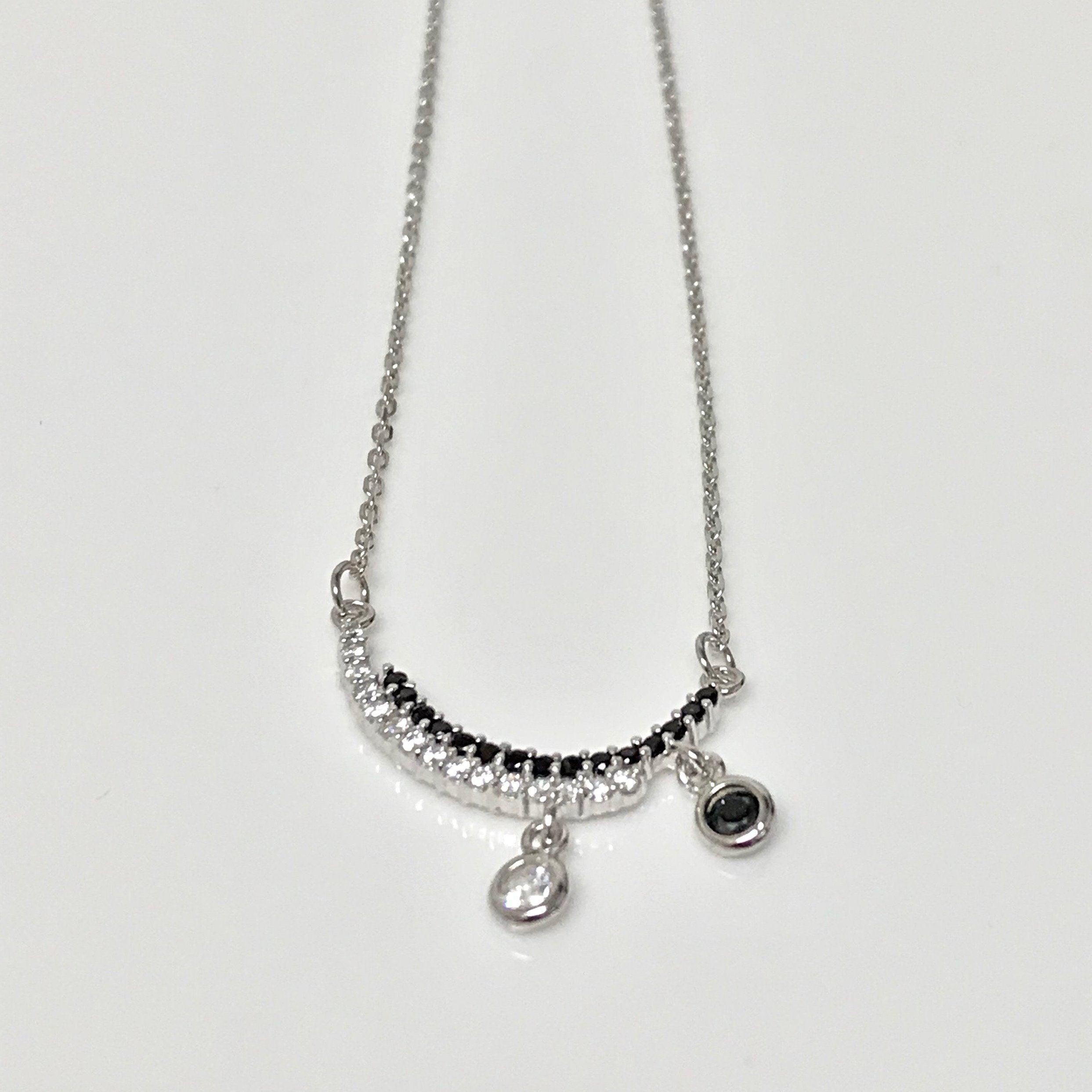 Sterling Silver Cubic Zirconia Black and White Pendant Necklace - Thenetjeweler