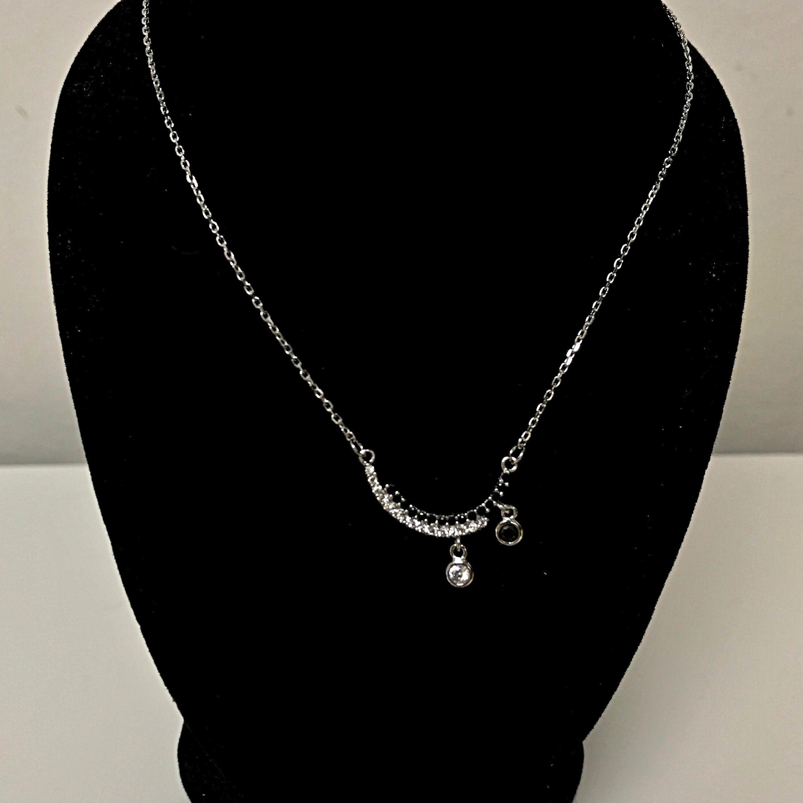 Sterling Silver Cubic Zirconia Black and White Pendant Necklace - Thenetjeweler