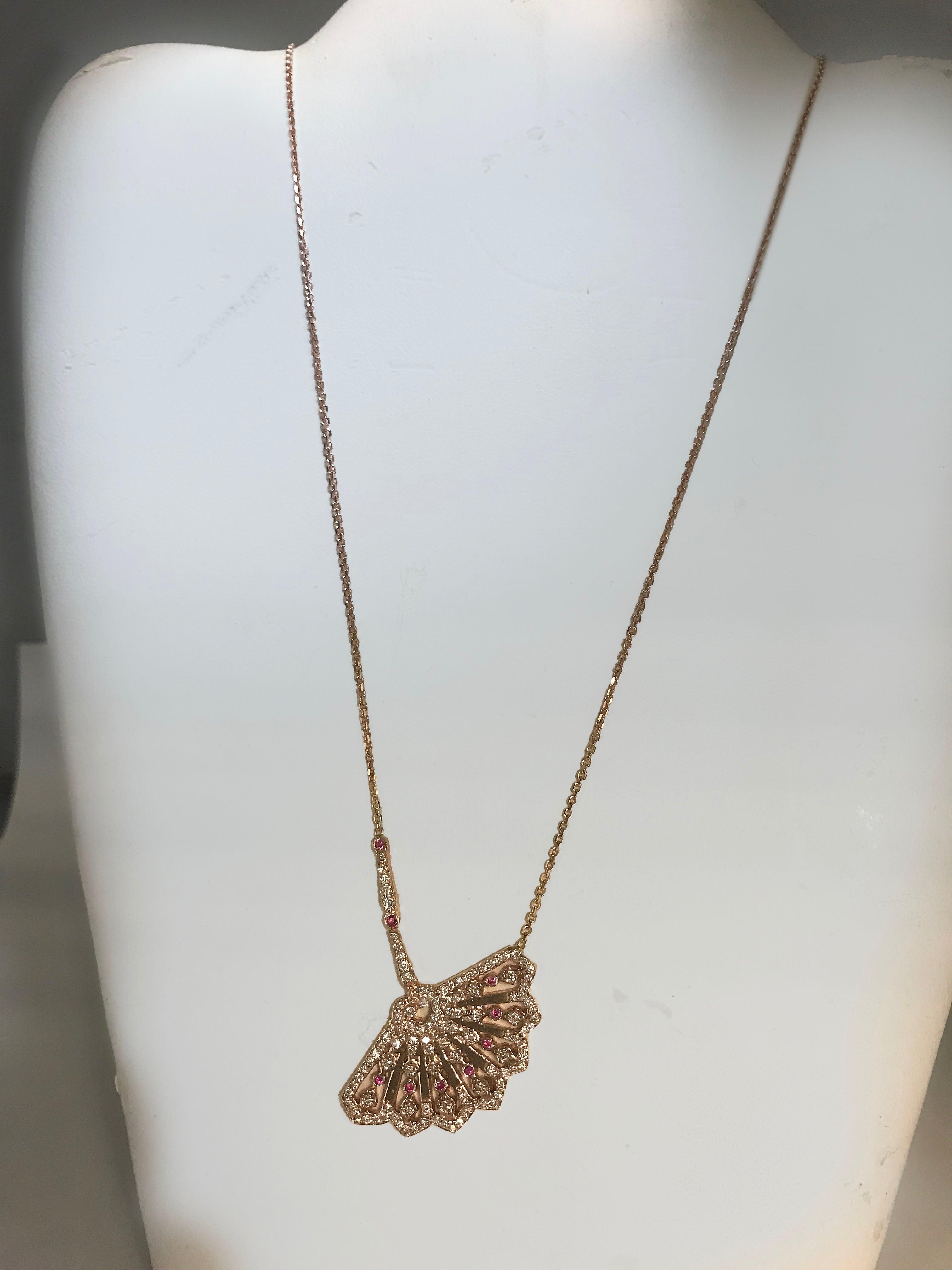 Ruby and Diamond Hand Fan Pendant With Chain - Thenetjeweler