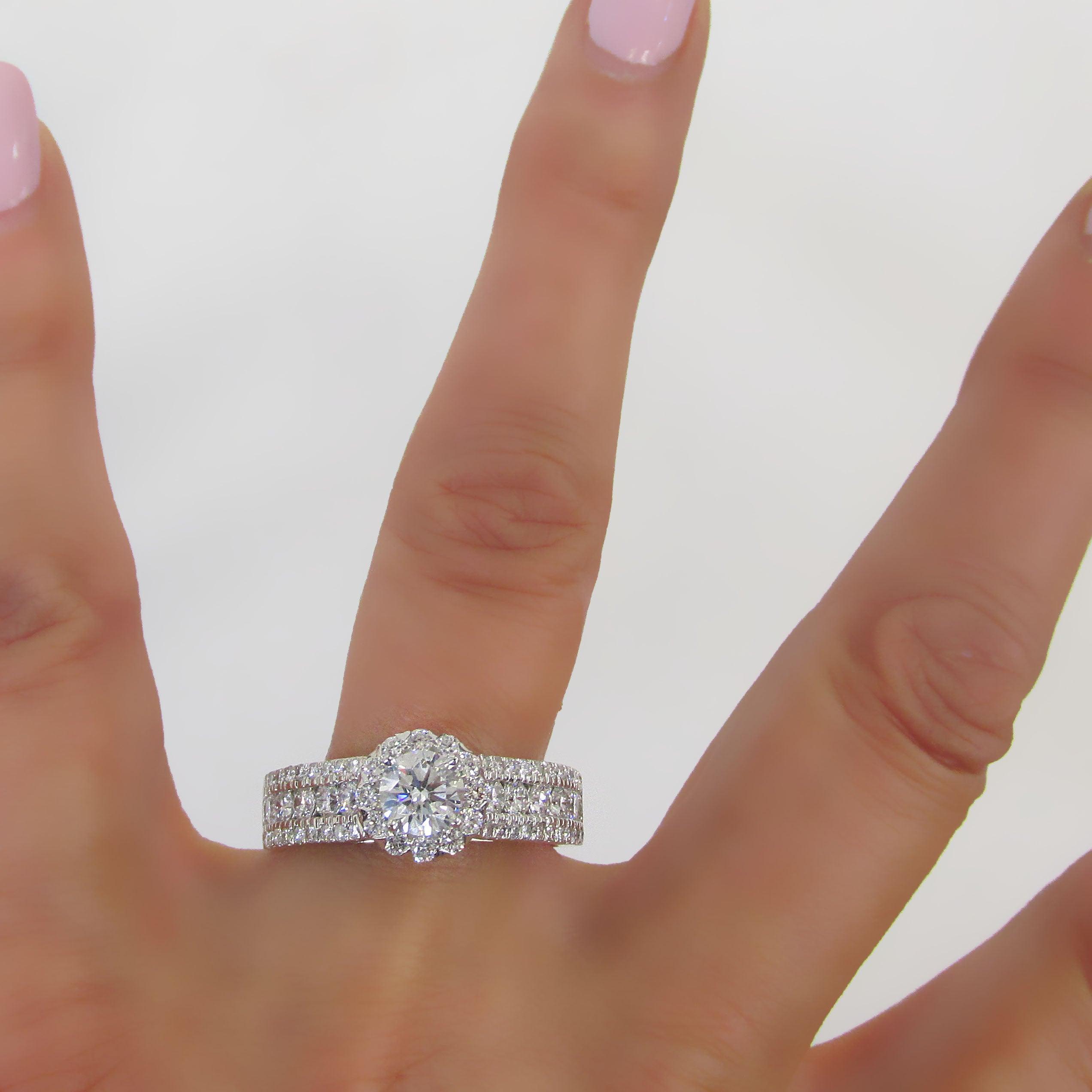 Custom made Halo Three Row Diamonds Ring - Thenetjeweler