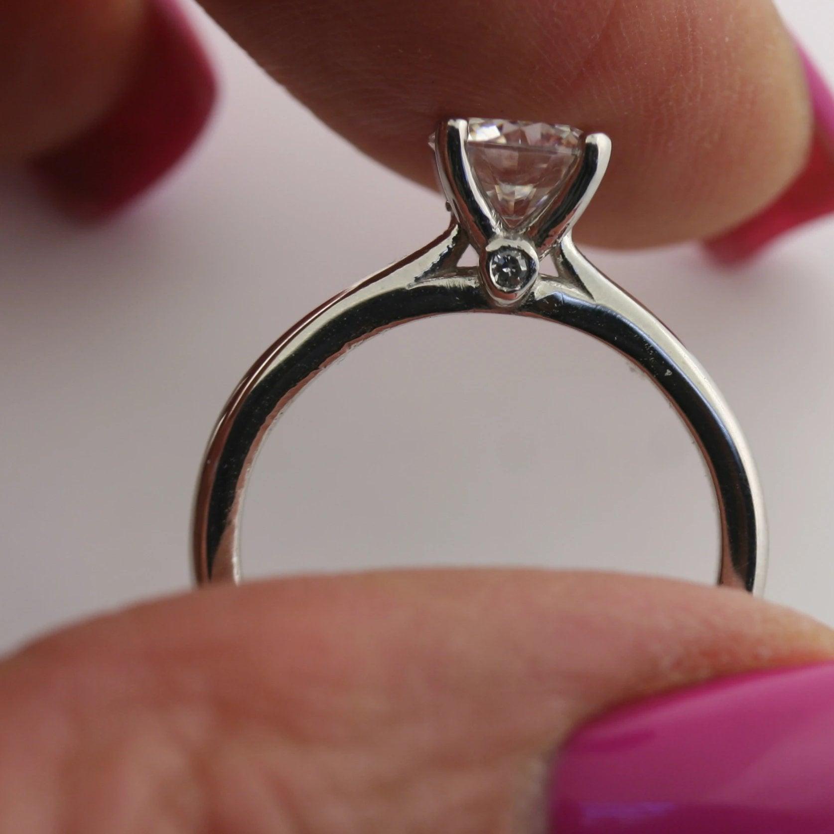 Solitaire Moissanite Ring with Accents - Thenetjeweler