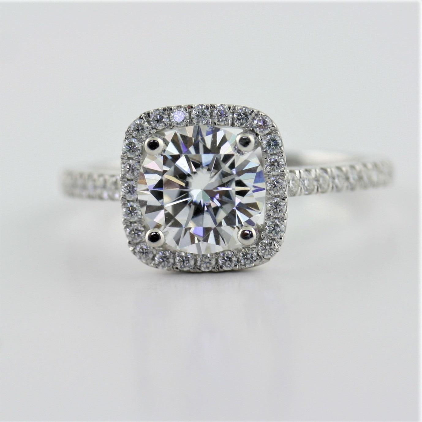 Square Halo Round Moissanite Engagement Ring - Thenetjeweler