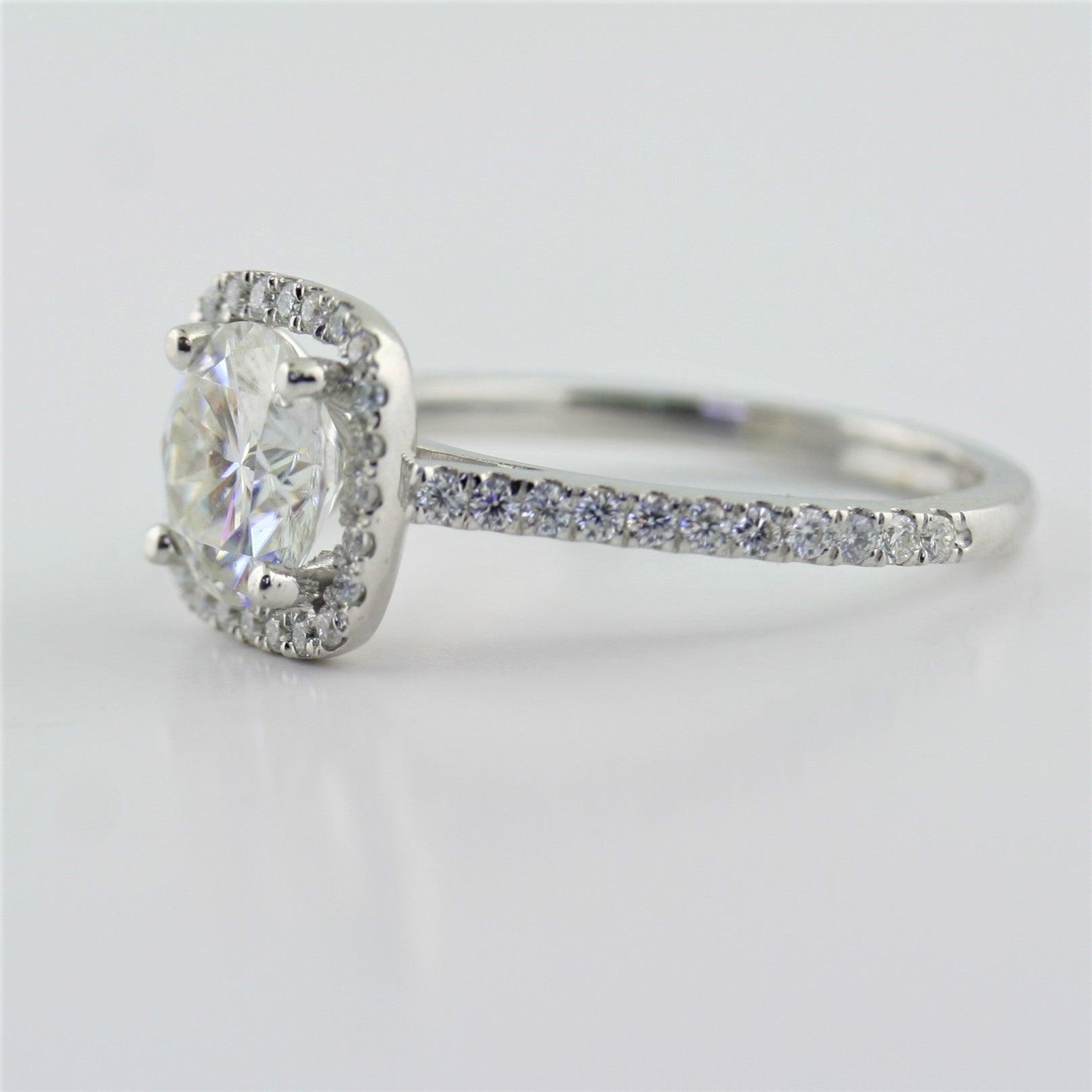 Square Halo Round Moissanite Engagement Ring - Thenetjeweler