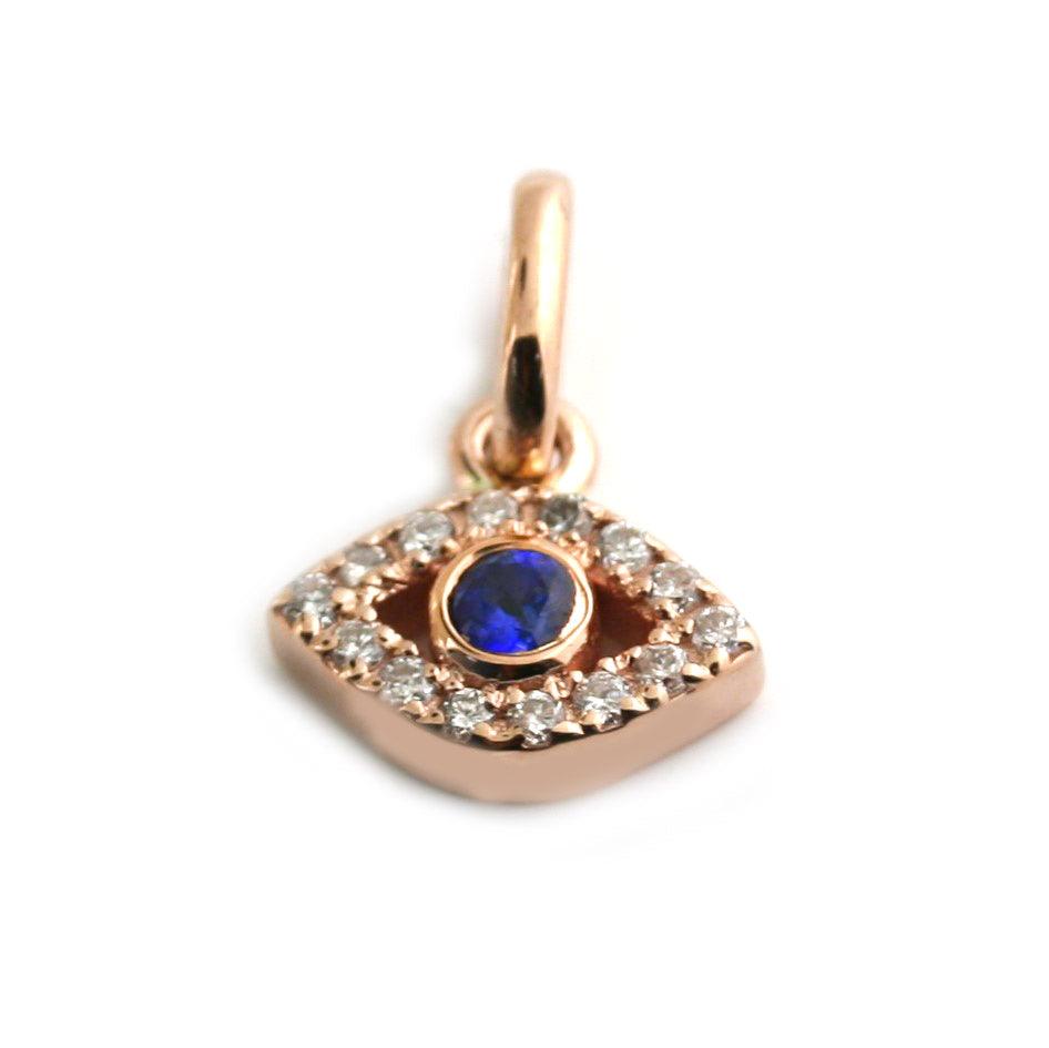 Diamond and Sapphire Evil Eye Pendant 14K Rose Gold - Thenetjeweler