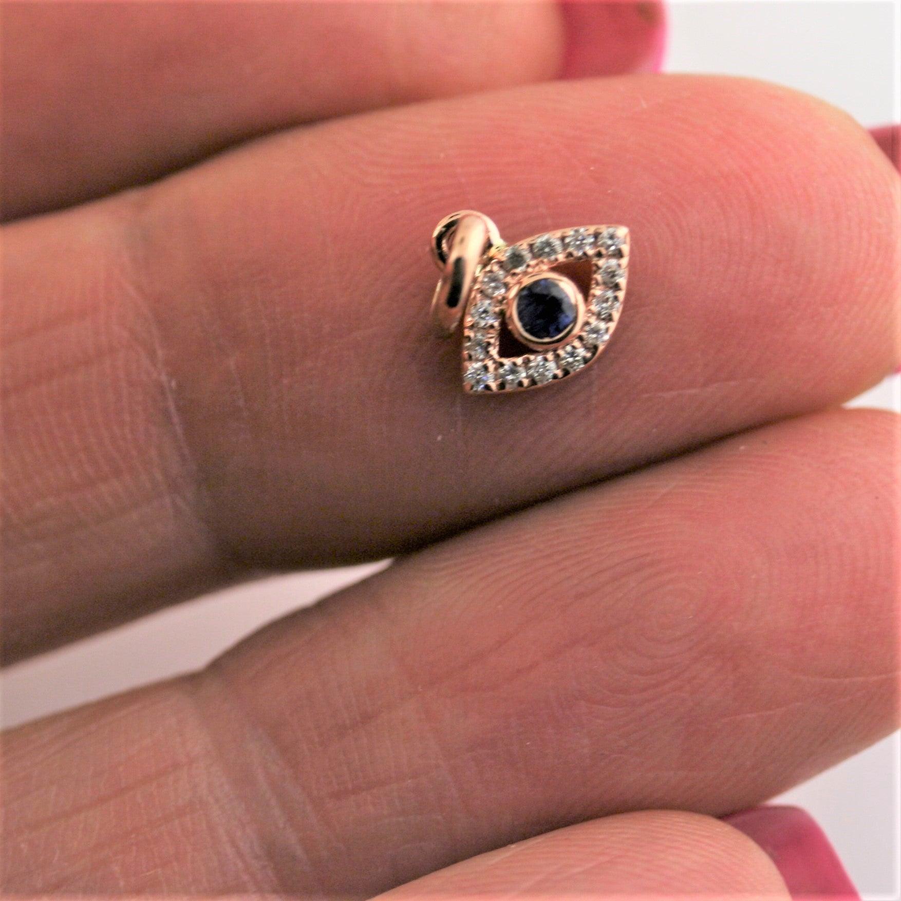 Diamond and Sapphire Evil Eye Pendant 14K Rose Gold - Thenetjeweler