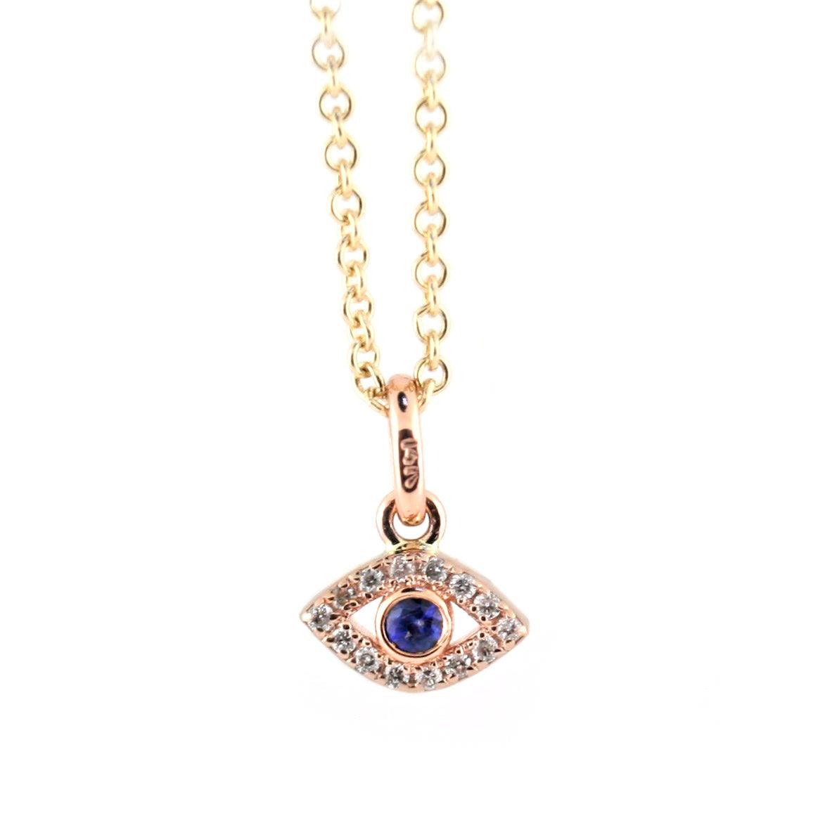 Diamond and Sapphire Evil Eye Pendant 14K Rose Gold - Thenetjeweler