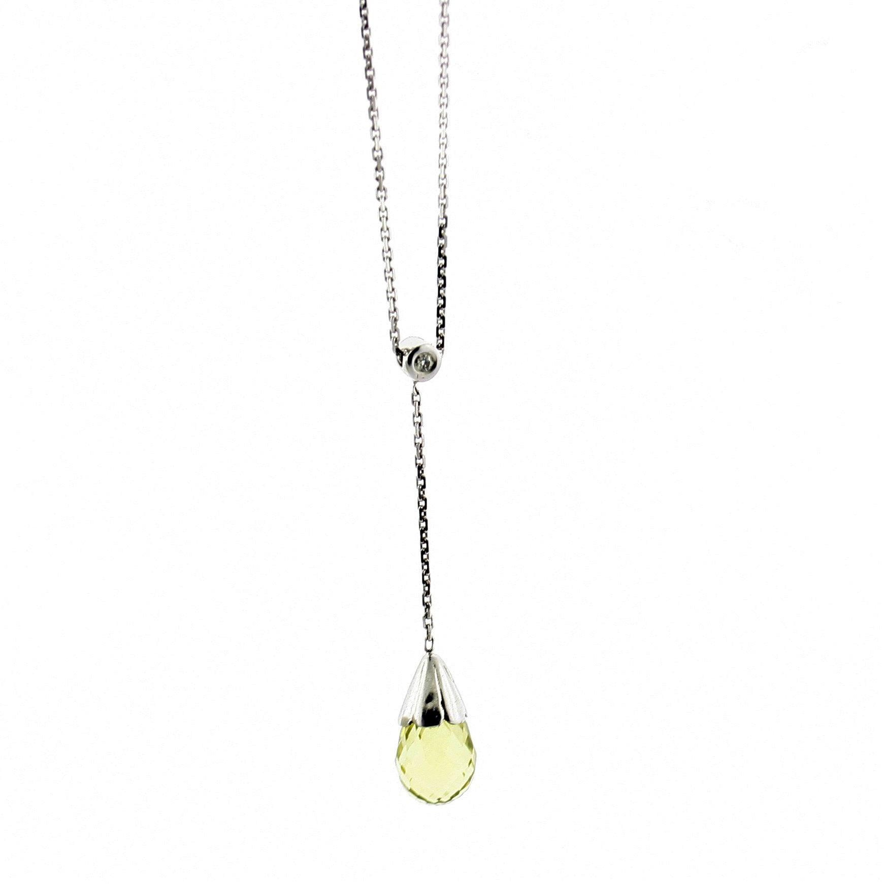 Lemon Quartz & Diamond Pendant Necklace - Thenetjeweler
