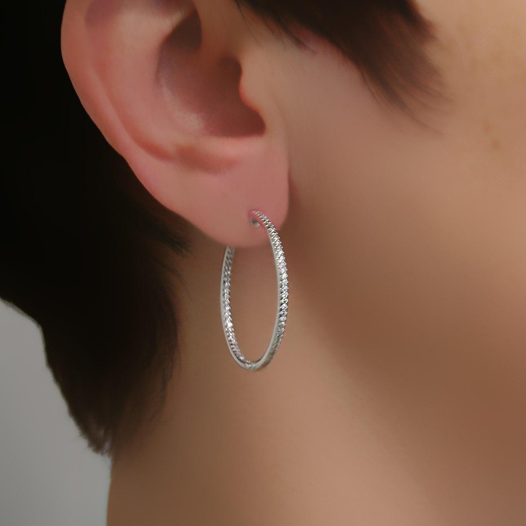 Diamond In and Out Hoop Earrings 0.75 ct.t.w - Thenetjeweler
