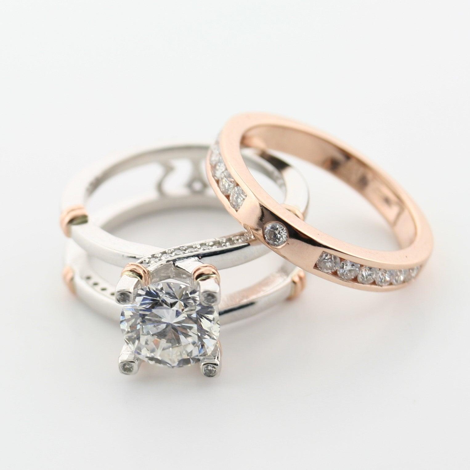 Diamond Band Set Solitaire and Guard Wrap Jacket - Thenetjeweler
