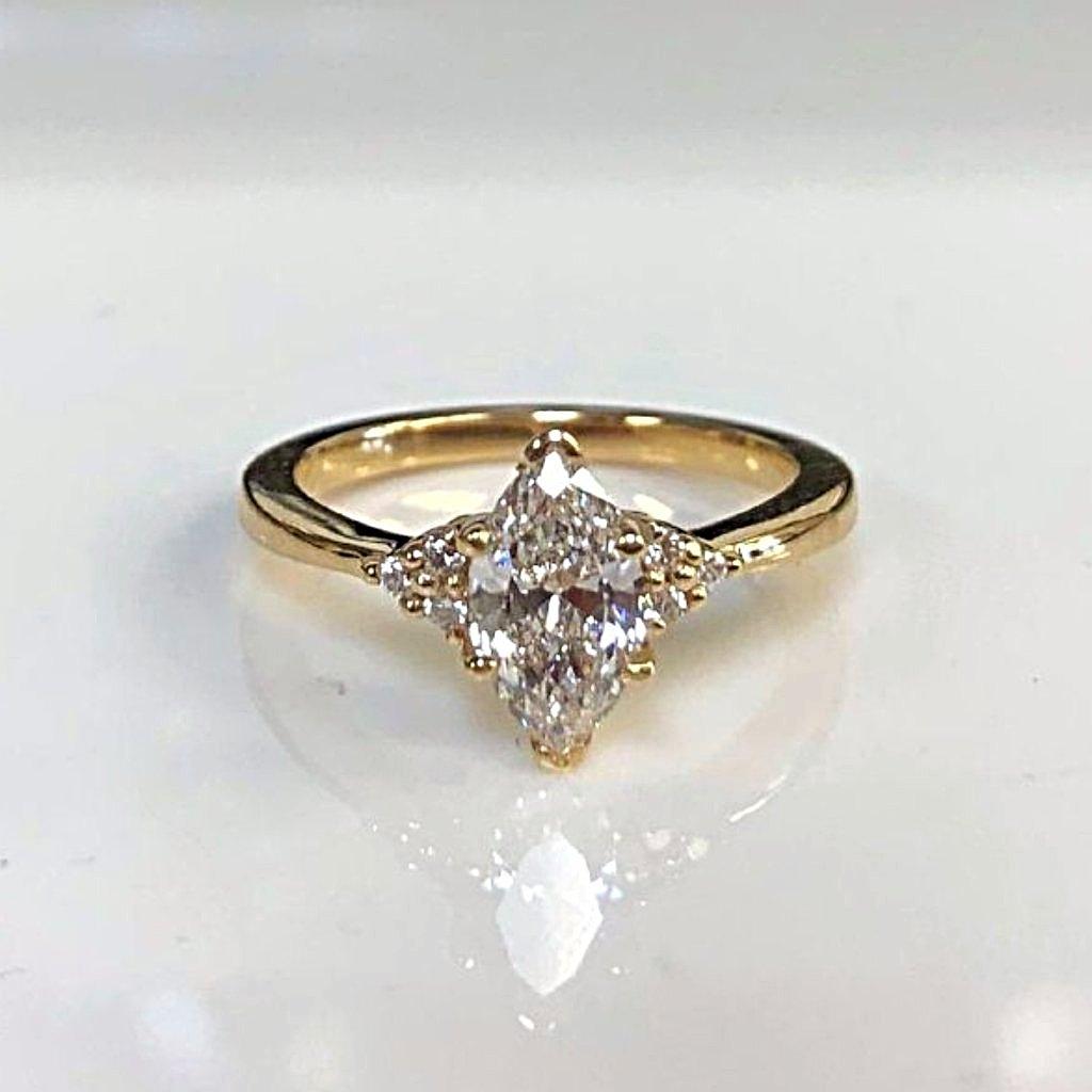 Marquise Engagement Ring with Side Stones 18K Yellow Gold - Thenetjeweler