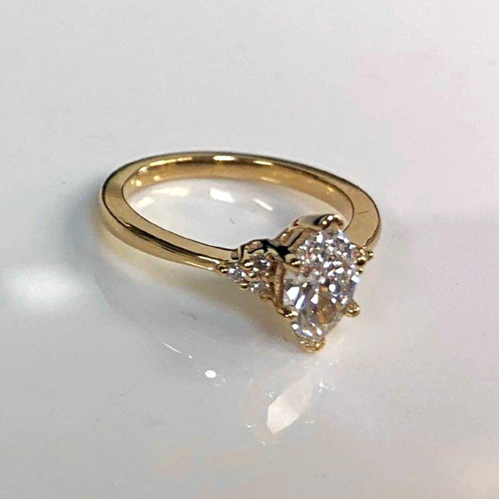 Marquise Engagement Ring with Side Stones 18K Yellow Gold - Thenetjeweler
