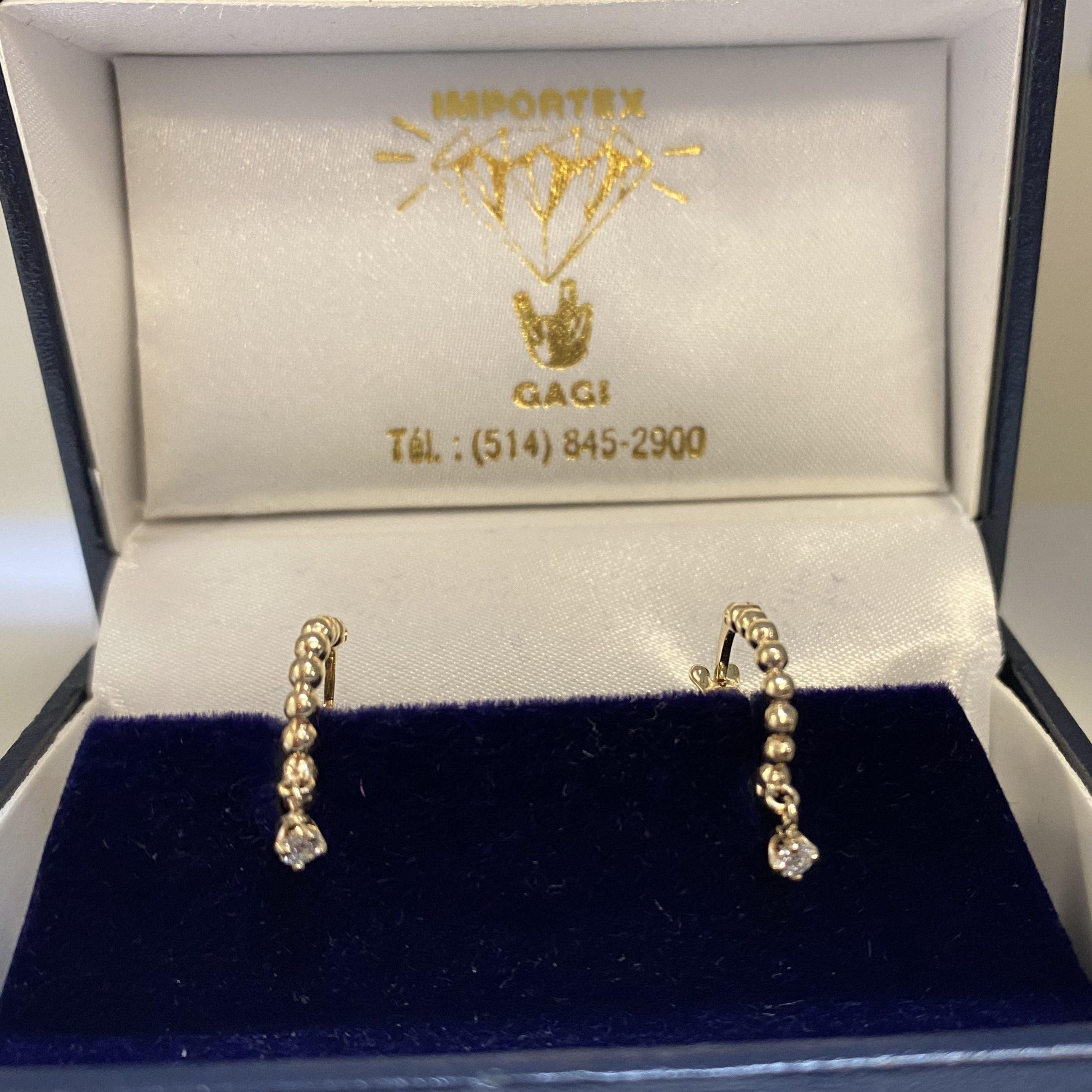 14K Gold Diamond Round Hoop Earrings with Dangling Diamonds - Thenetjeweler