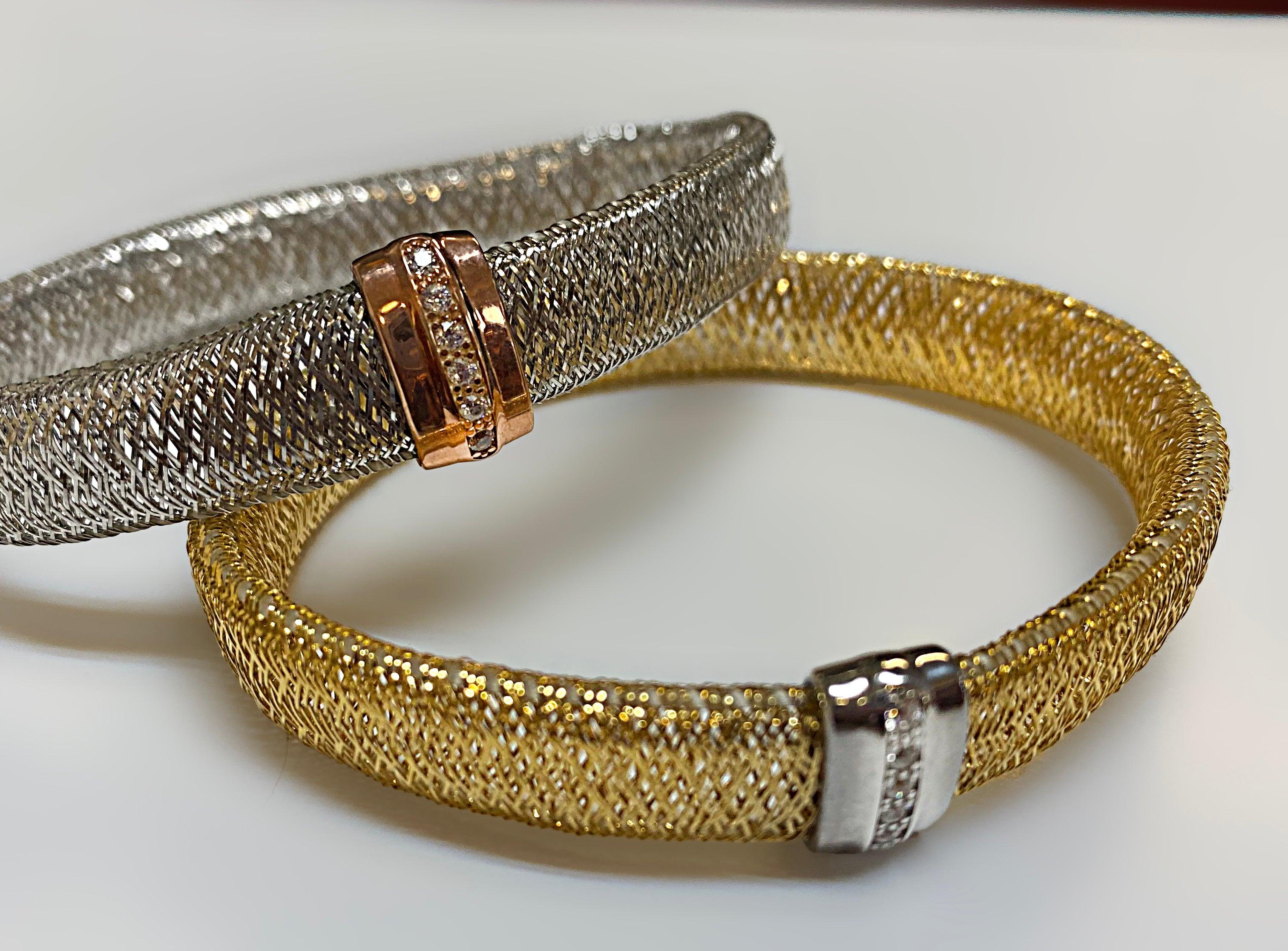 Italian Bracelet Silver Two-Color Mesh - Thenetjeweler
