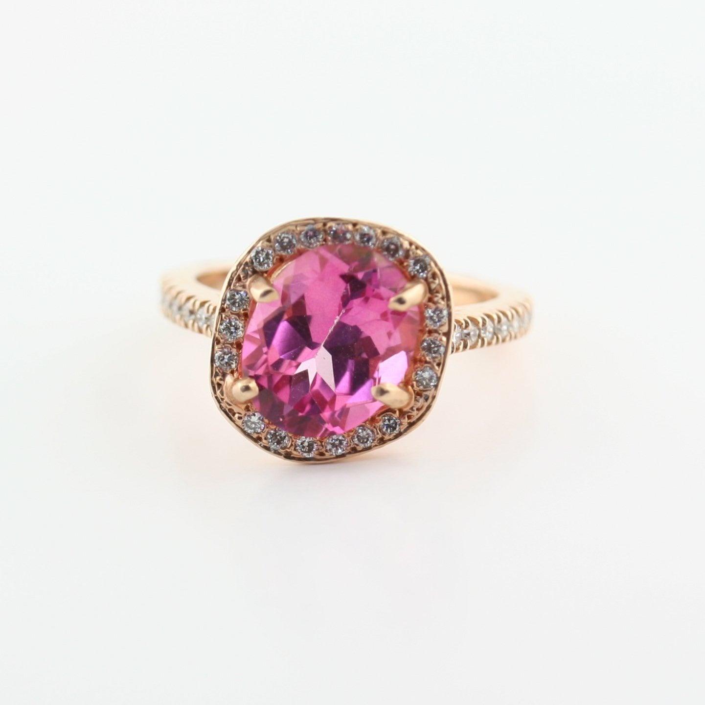 Pink Topaz and Diamond Ring Rose Gold - Thenetjeweler