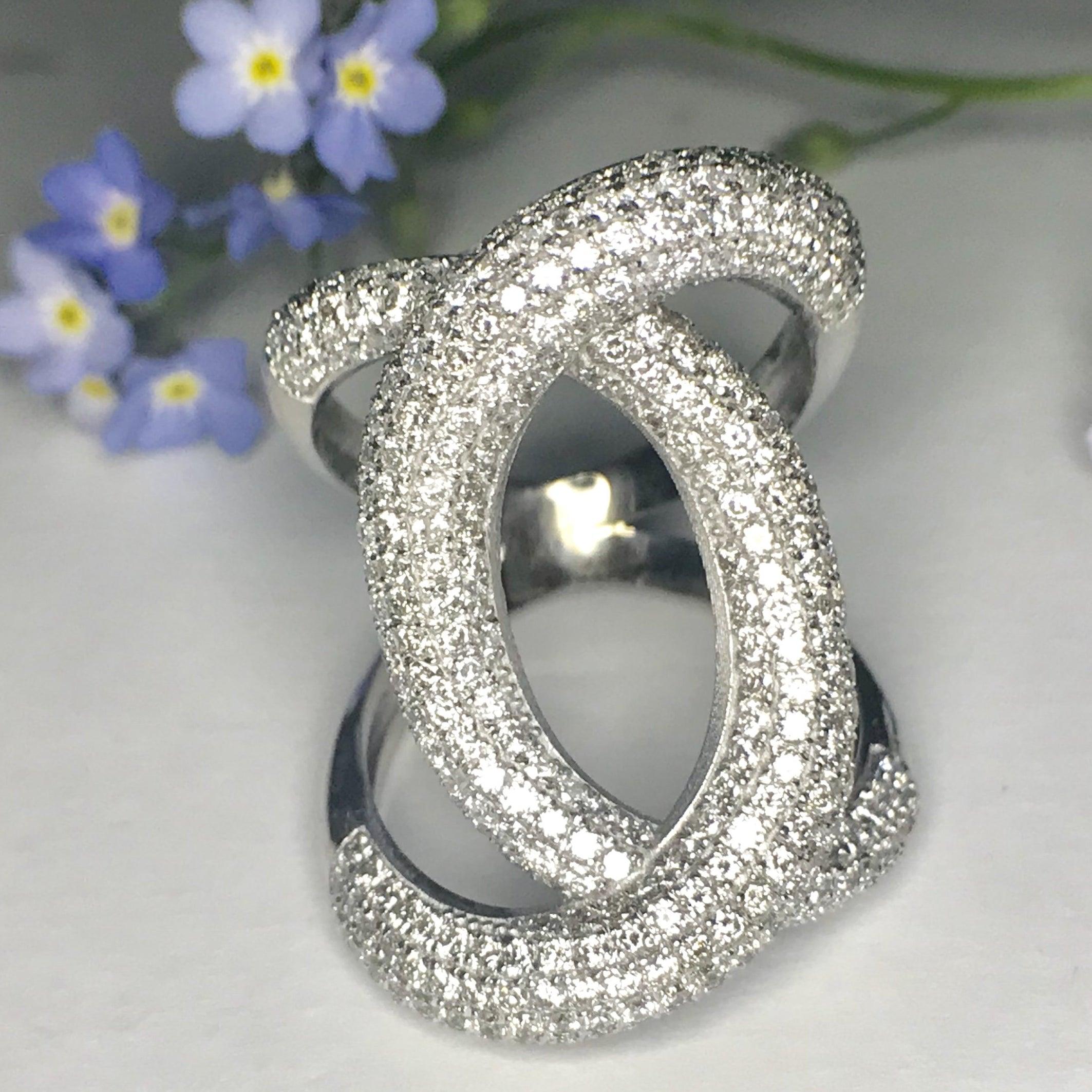 Diamond Crossover Ring White Gold - Thenetjeweler