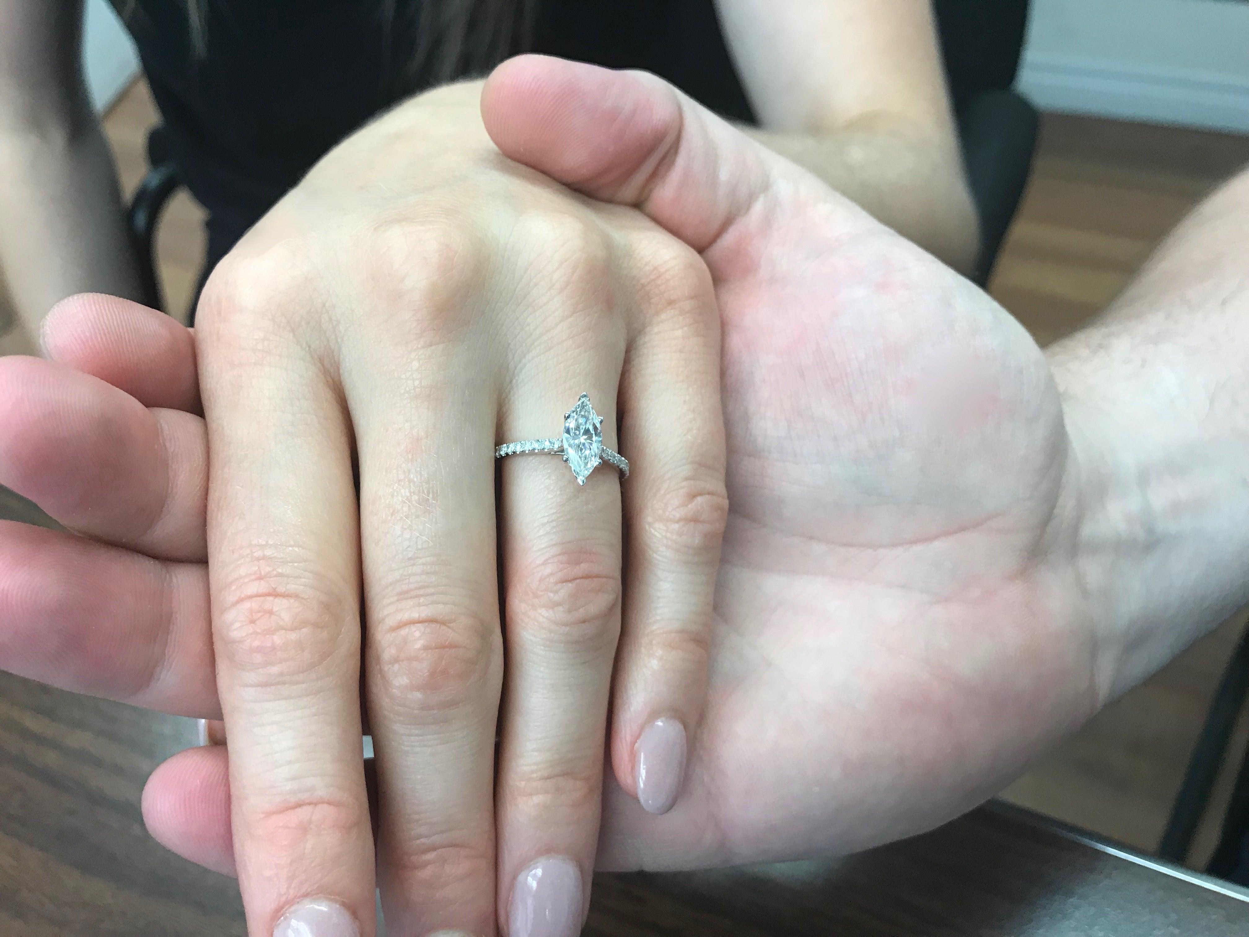 Marquise Diamond Engagement Ring with Side Stones 18K Gold (0.21 ct. tw) - Thenetjeweler