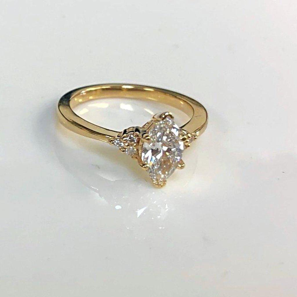 Marquise Engagement Ring with Side Stones 18K Yellow Gold - Thenetjeweler