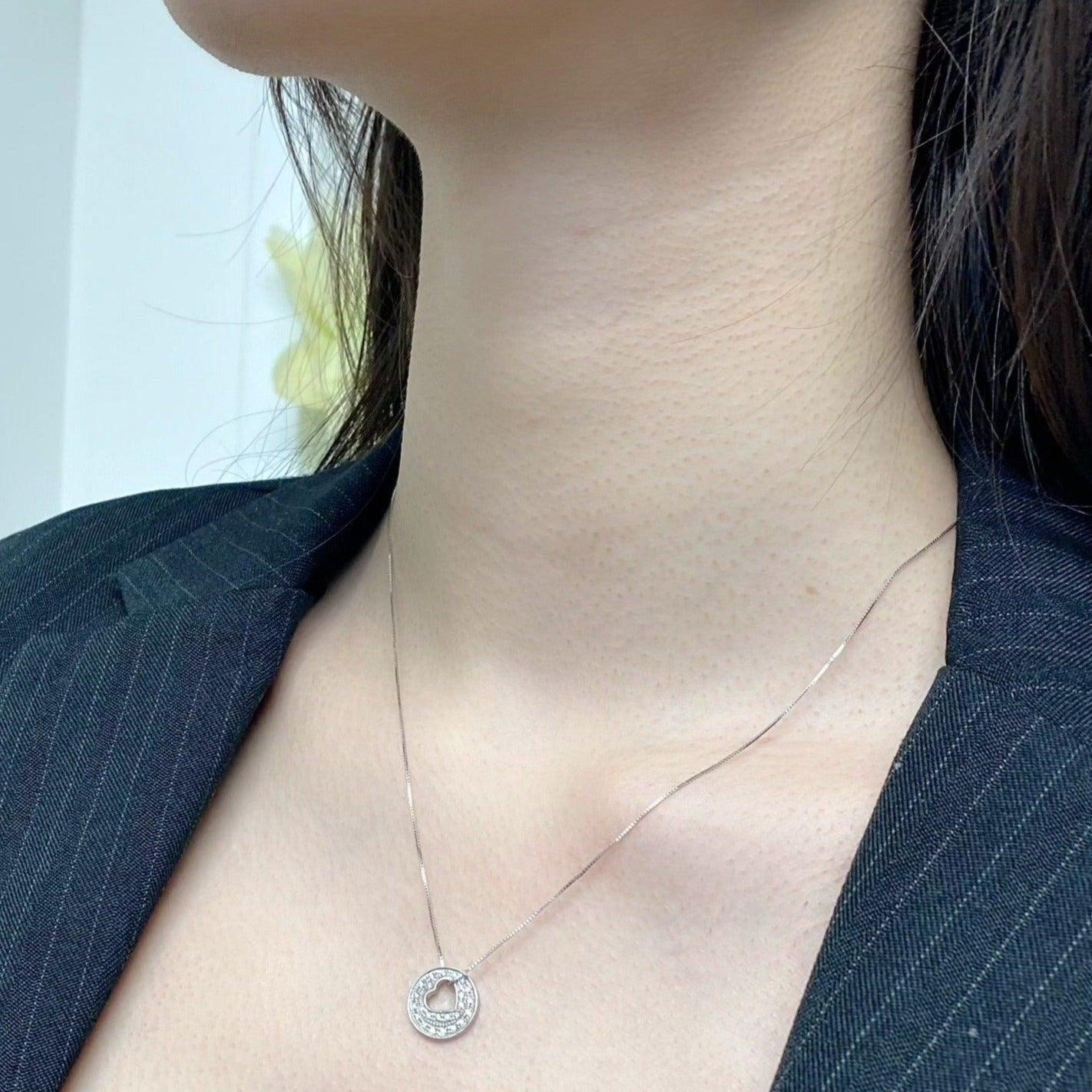 Open Heart-Shape Inside Circle Shape Diamond Necklace Pendant - Thenetjeweler