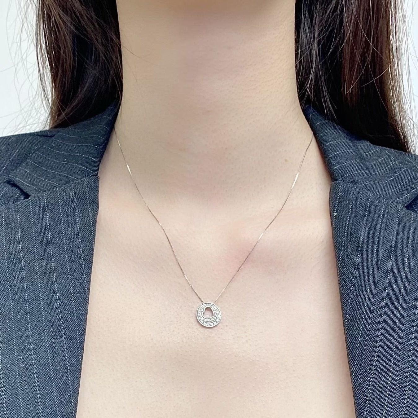 Open Heart-Shape Inside Circle Shape Diamond Necklace Pendant - Thenetjeweler