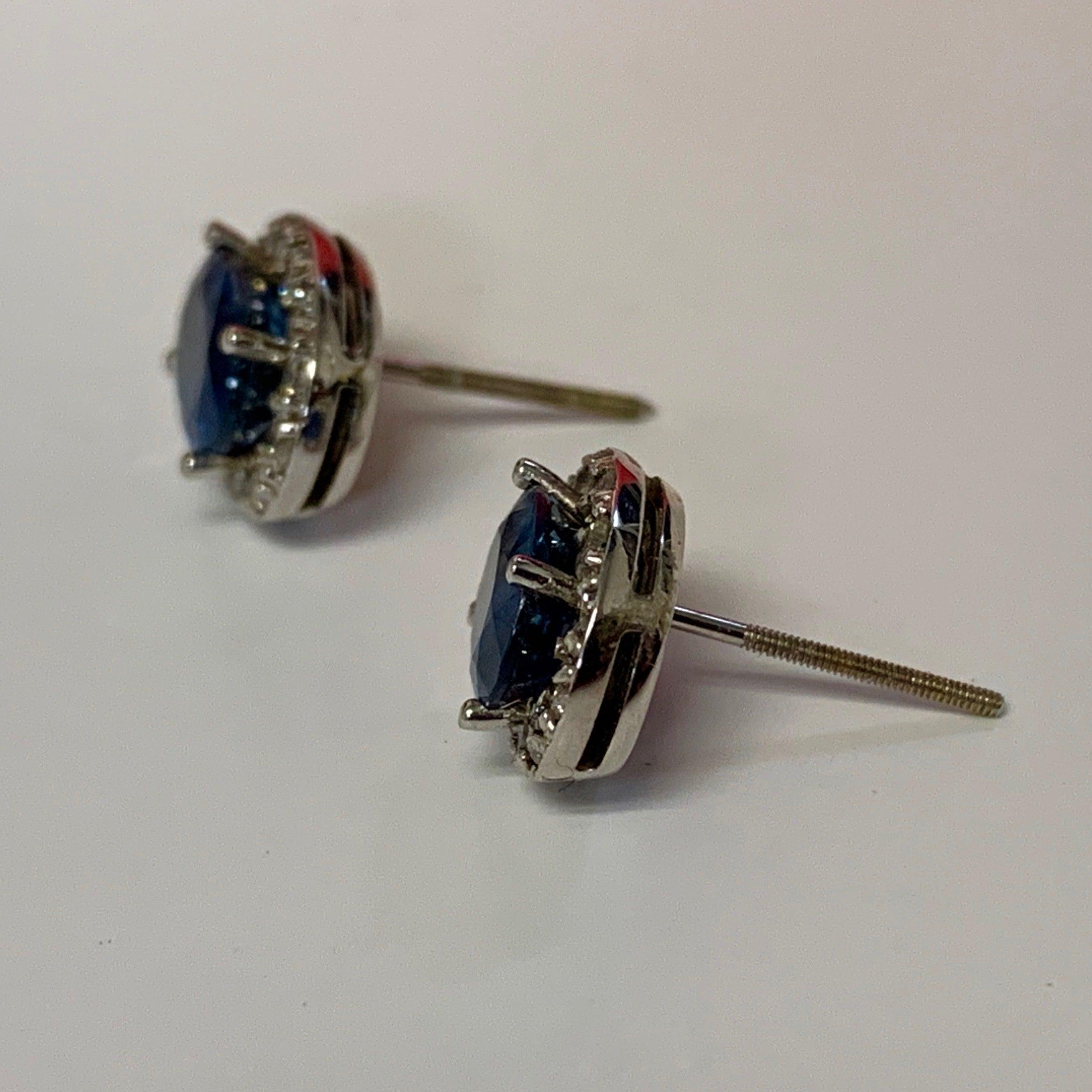 Oval Sapphire Diamond Halo Stud Earrings White Gold - Thenetjeweler