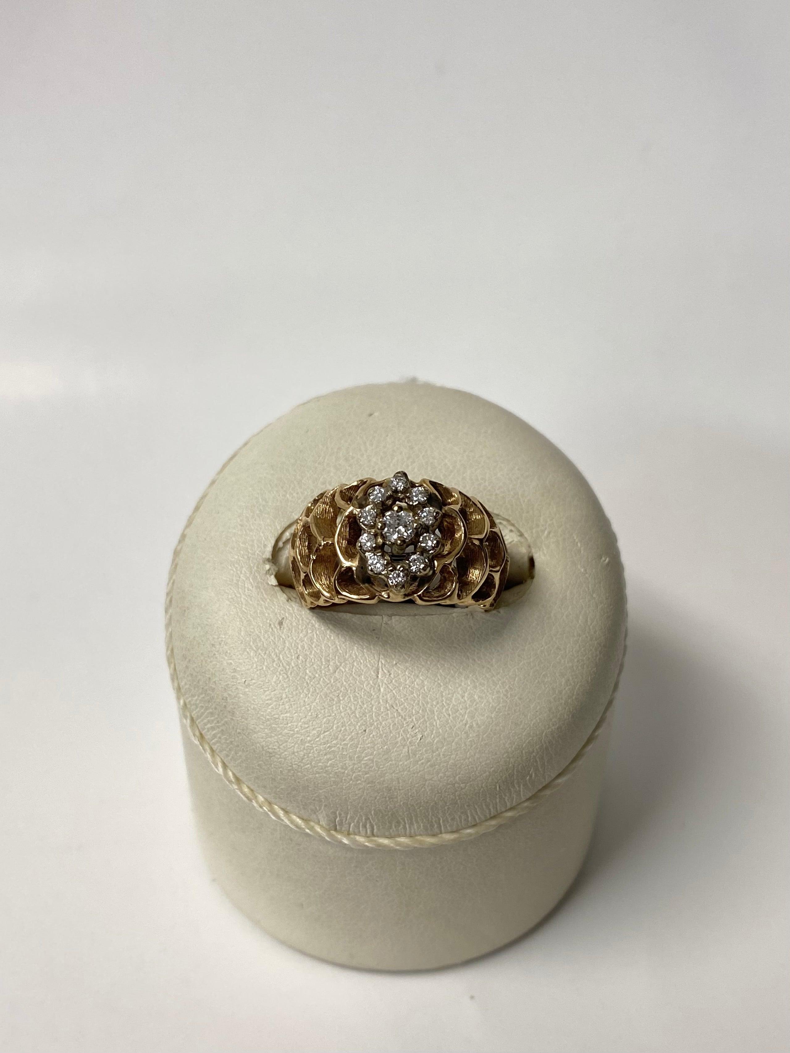 14K Yellow Gold and Flower Diamond Ring 0.25cts - Thenetjeweler