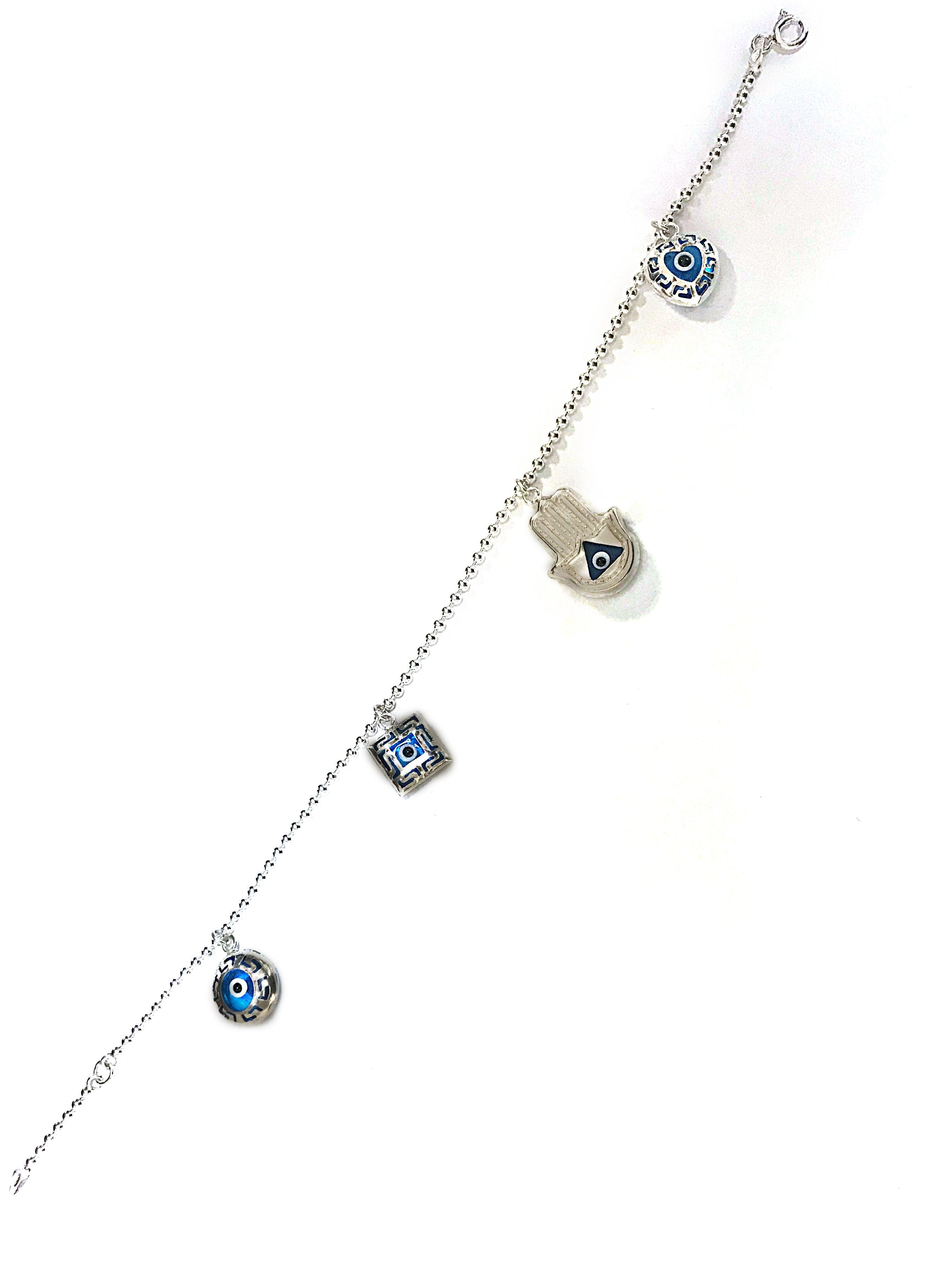 Beads Chain Ankle Bracelet in Sterling Silver with Charms - Thenetjeweler