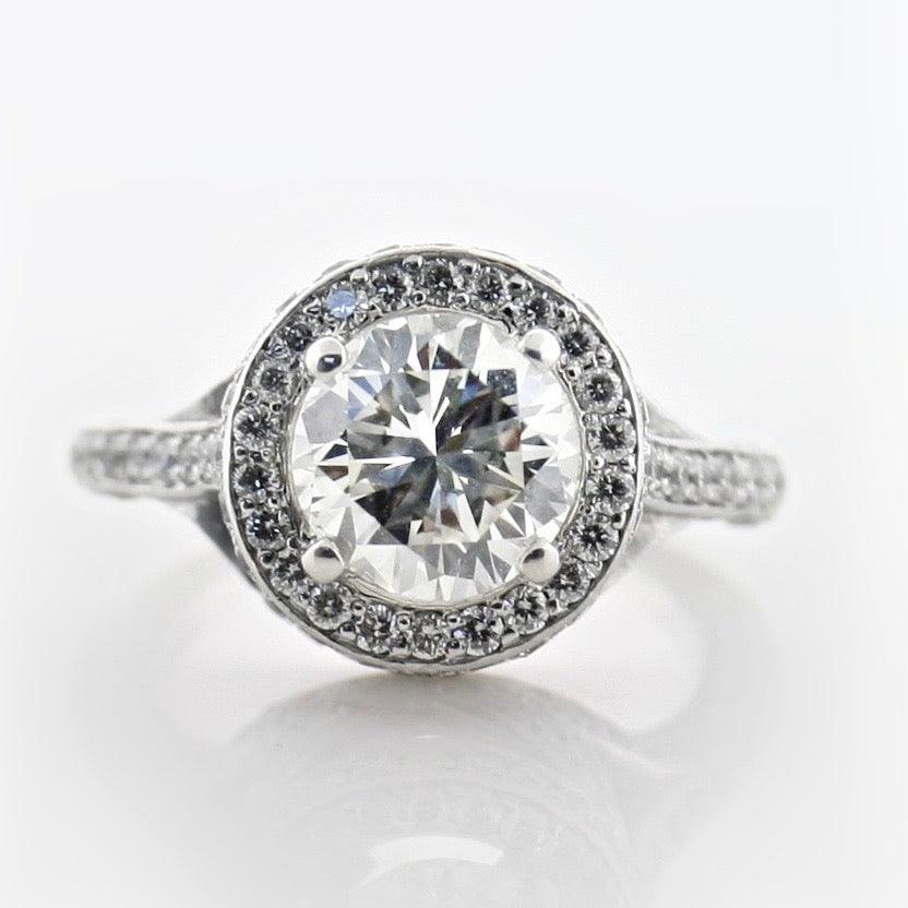 Royal Round Diamond Halo Split Shank Side Stone Engagement Ring - Thenetjeweler