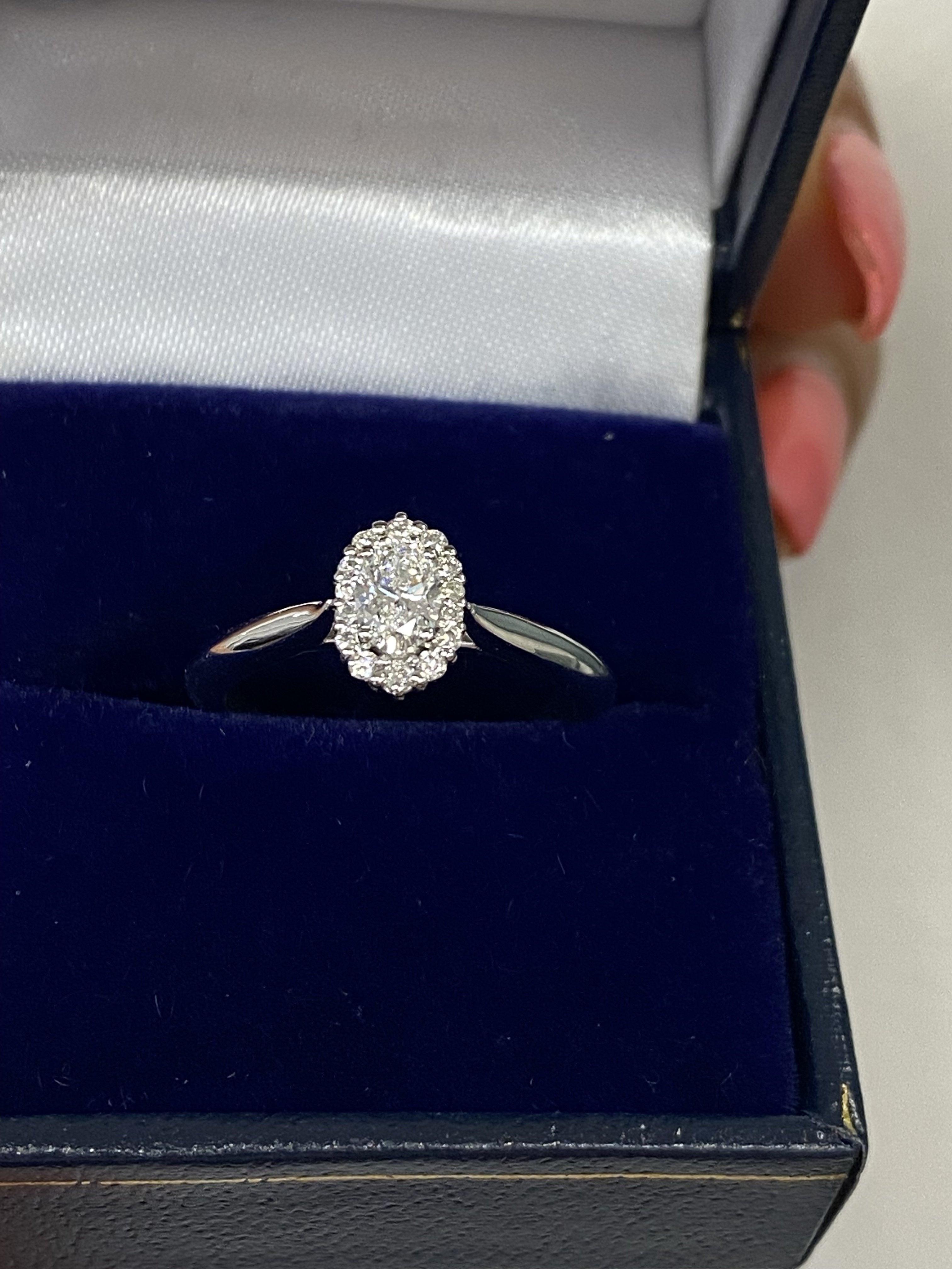 Oval Diamond Cluster Engagement Ring 0.18 carat TW - Thenetjeweler