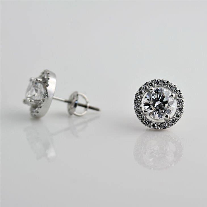 Diamond Halo Stud Earrings with Space 18K White Gold - Thenetjeweler