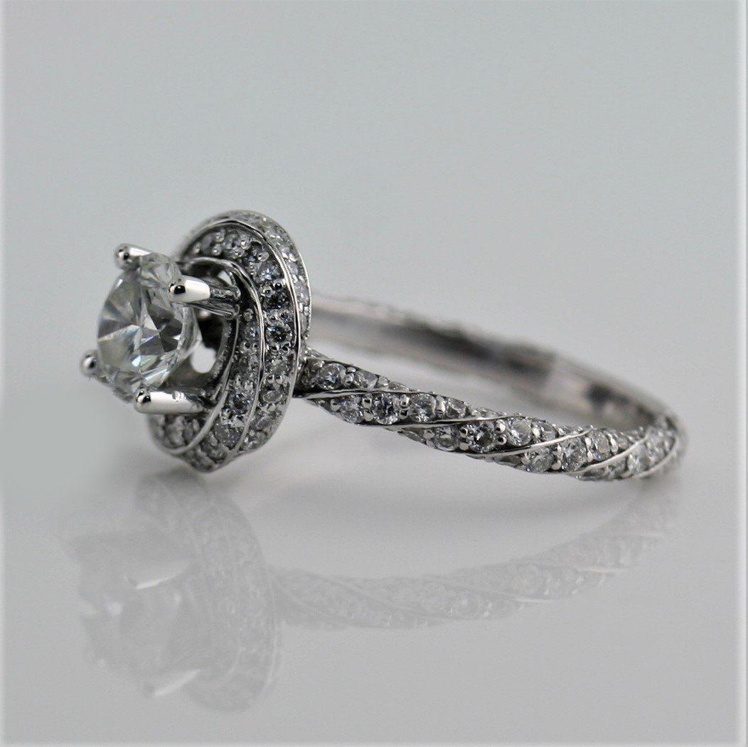 Round Diamond Twisted Halo 18K White Gold Engagement Ring - Thenetjeweler