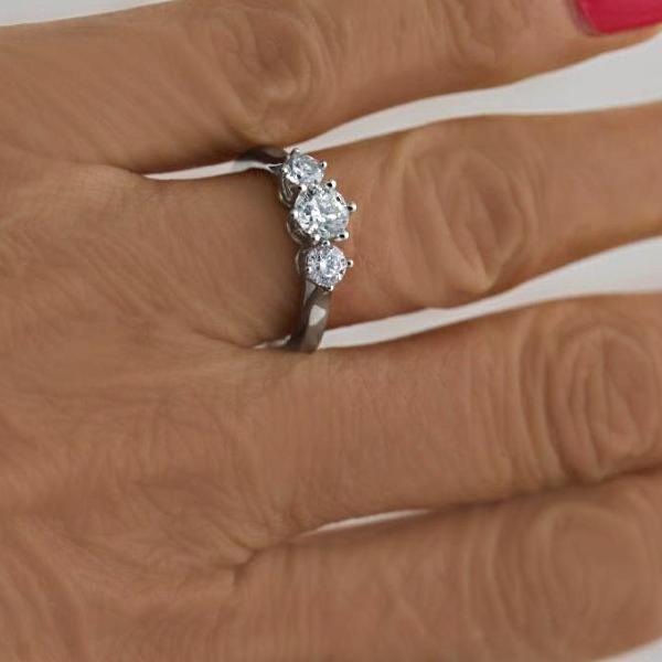 Three Stone Round Cut 0.40 carat Diamond Engagement Ring 18K White Gold - Thenetjeweler