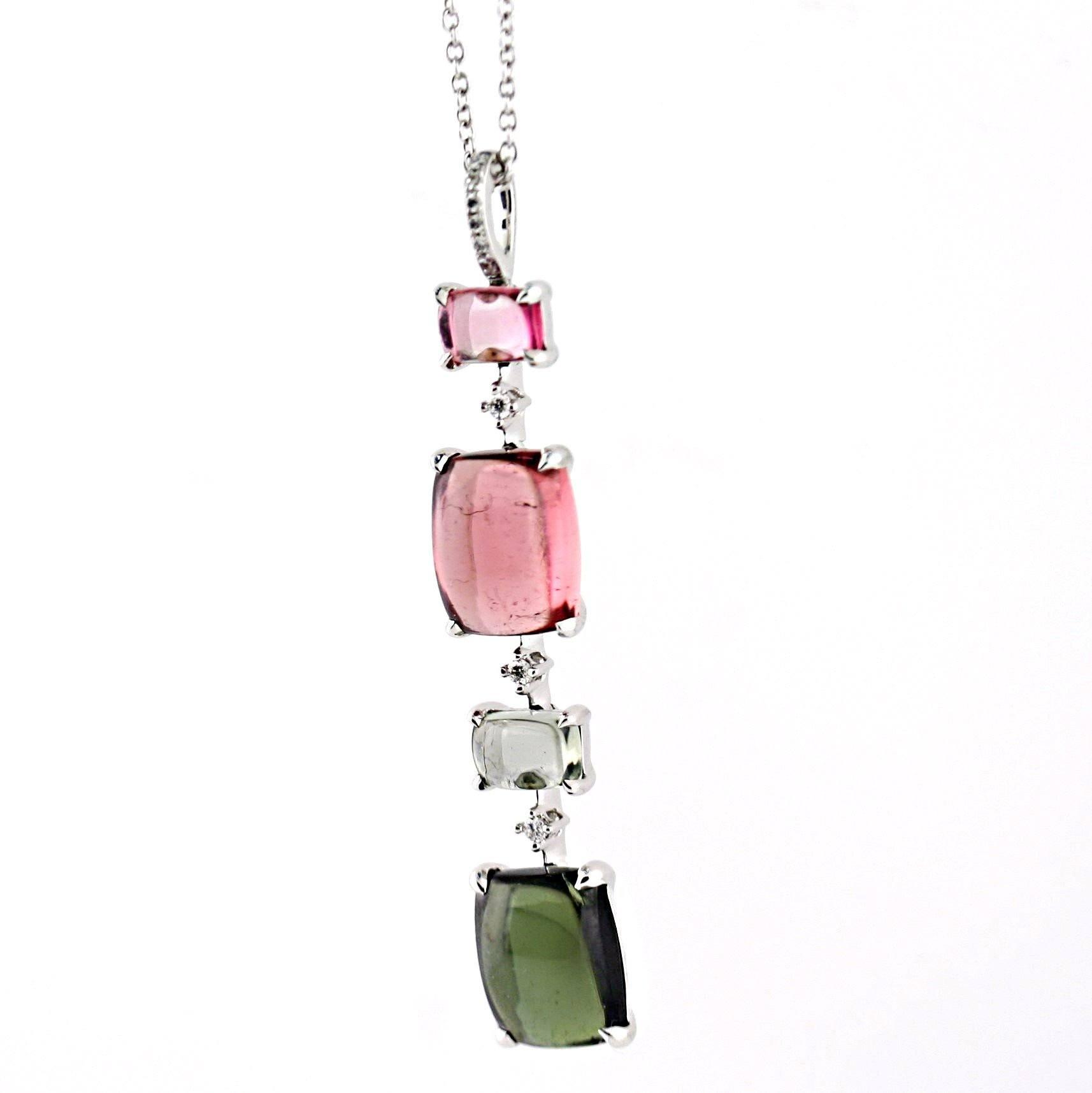 Tourmaline and Diamond Drop Pendant Necklace 18 White Gold - Thenetjeweler