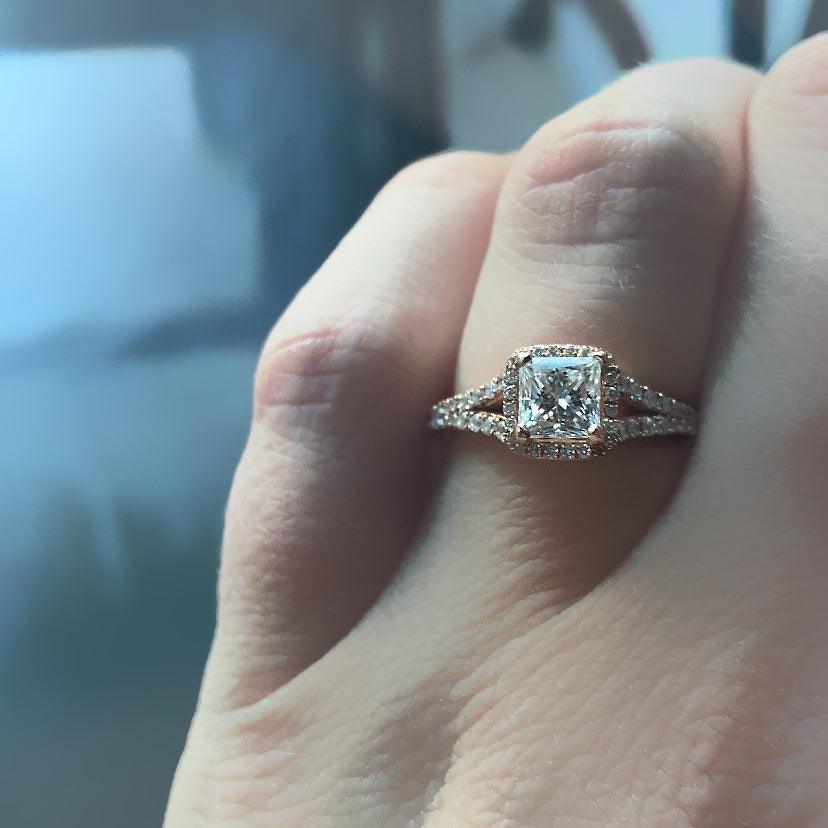 Princess Cut Diamond Halo Engagement Ring - Thenetjeweler
