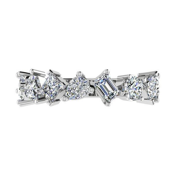 Mixed Cut Diamond Semi Eternity Ring 18K White Gold Fantasy Band - Thenetjeweler