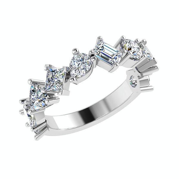 Mixed Cut Diamond Semi Eternity Ring 18K White Gold Fantasy Band - Thenetjeweler