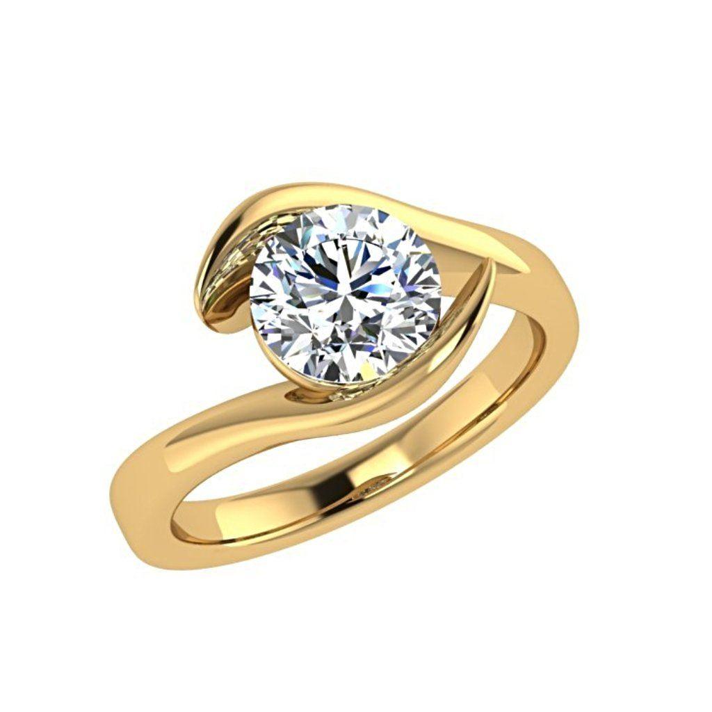 Twist Solitaire Diamond Engagement Ring 18K Gold - Thenetjeweler