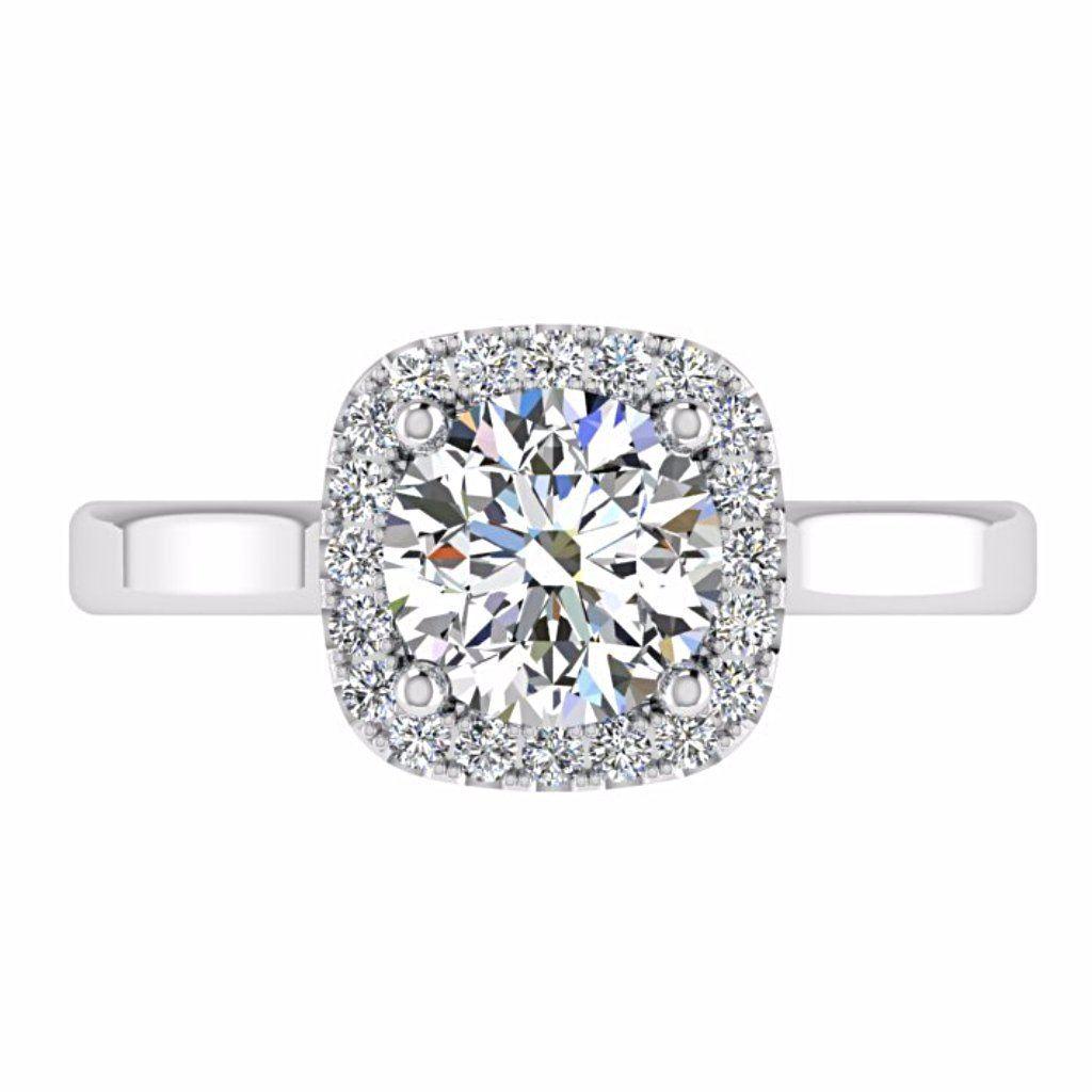 Round Diamond Cushion Halo Engagement Ring 18K Gold - Thenetjeweler