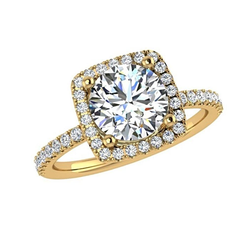 Round Diamond with Cushion Halo Engagement Ring 18K Gold - Thenetjeweler