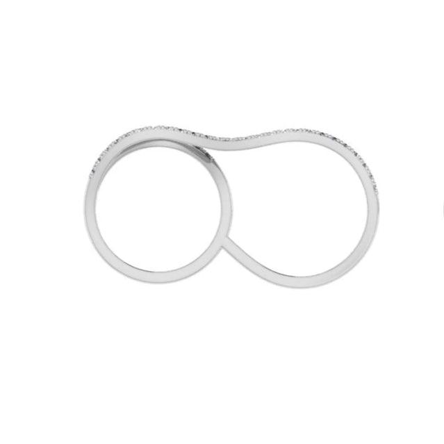 White and Black Diamond Two Finger Ring - Thenetjeweler