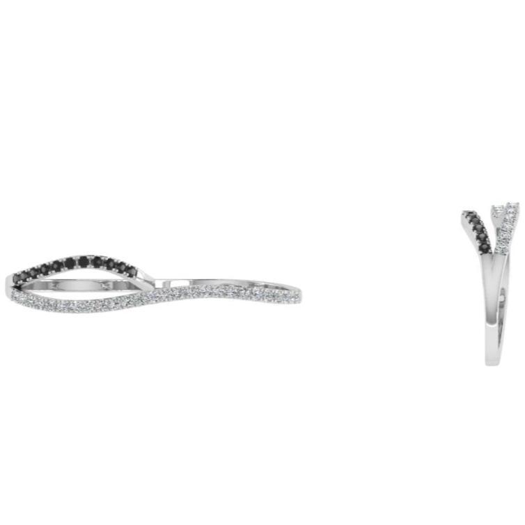 White and Black Diamond Two Finger Ring - Thenetjeweler