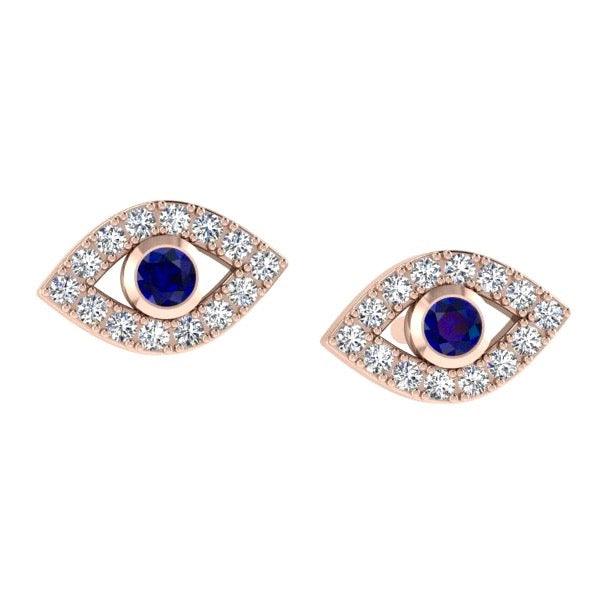 Evil Eye Diamond Stud Earrings with Sapphire Stone 14K Gold - Thenetjeweler