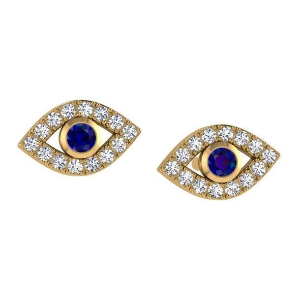 Evil Eye Diamond Stud Earrings with Sapphire Stone 14K Gold - Thenetjeweler