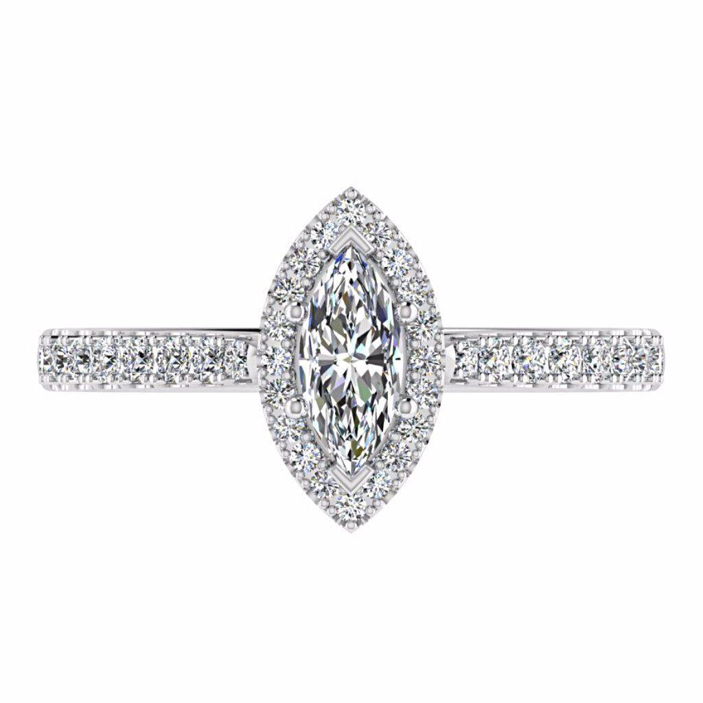 Marquise Diamond Halo Side Stone Engagement Ring 18K Gold Setting - Thenetjeweler